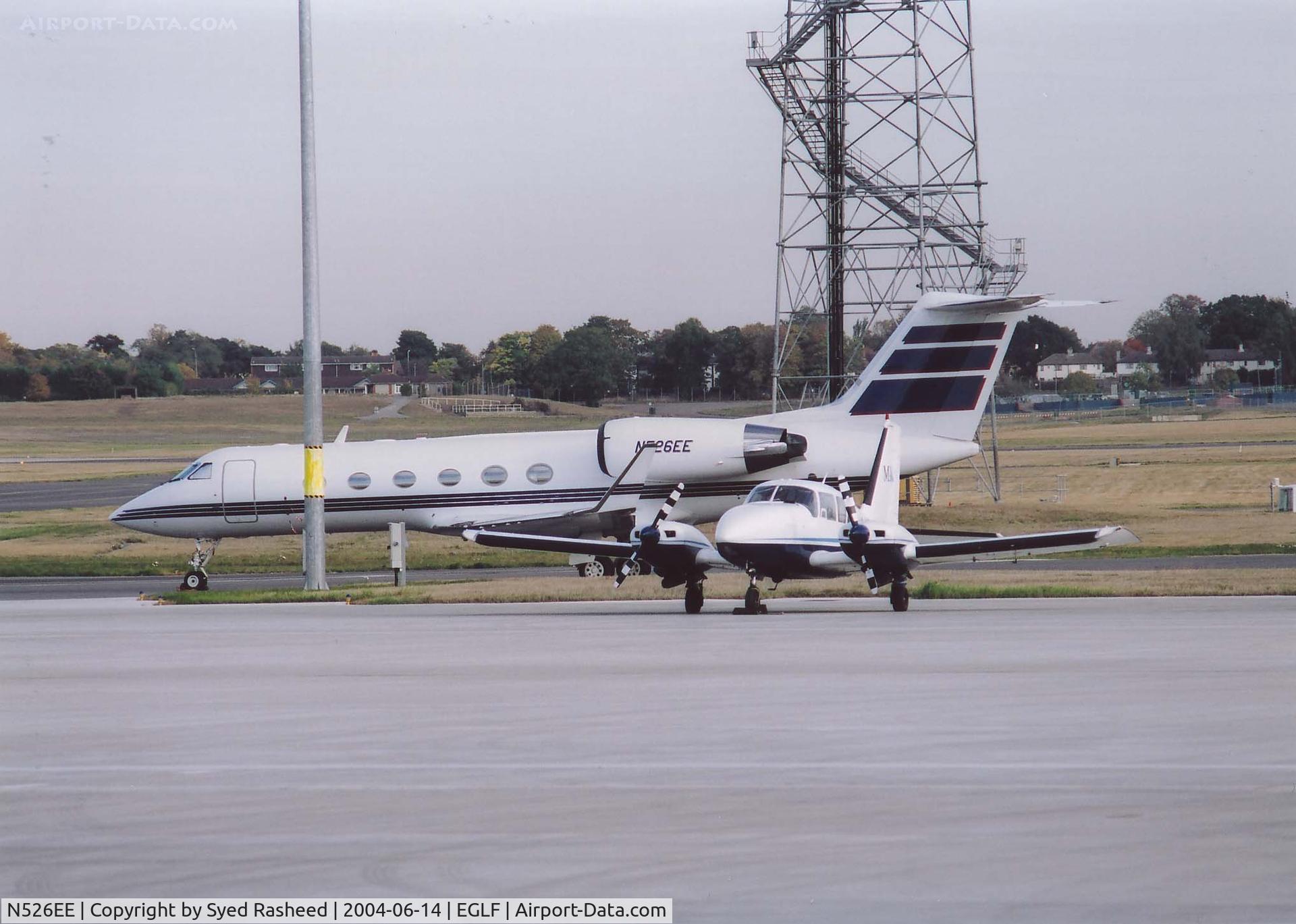 N526EE, 1997 Gulfstream Aerospace G-V C/N 519, N526EE parked at Farnborough