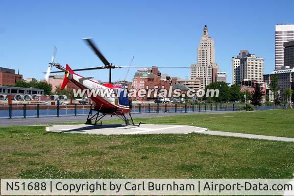 N51688, 1977 Enstrom 280C Shark C/N 1111, The Enstrom taking off from Providence RI