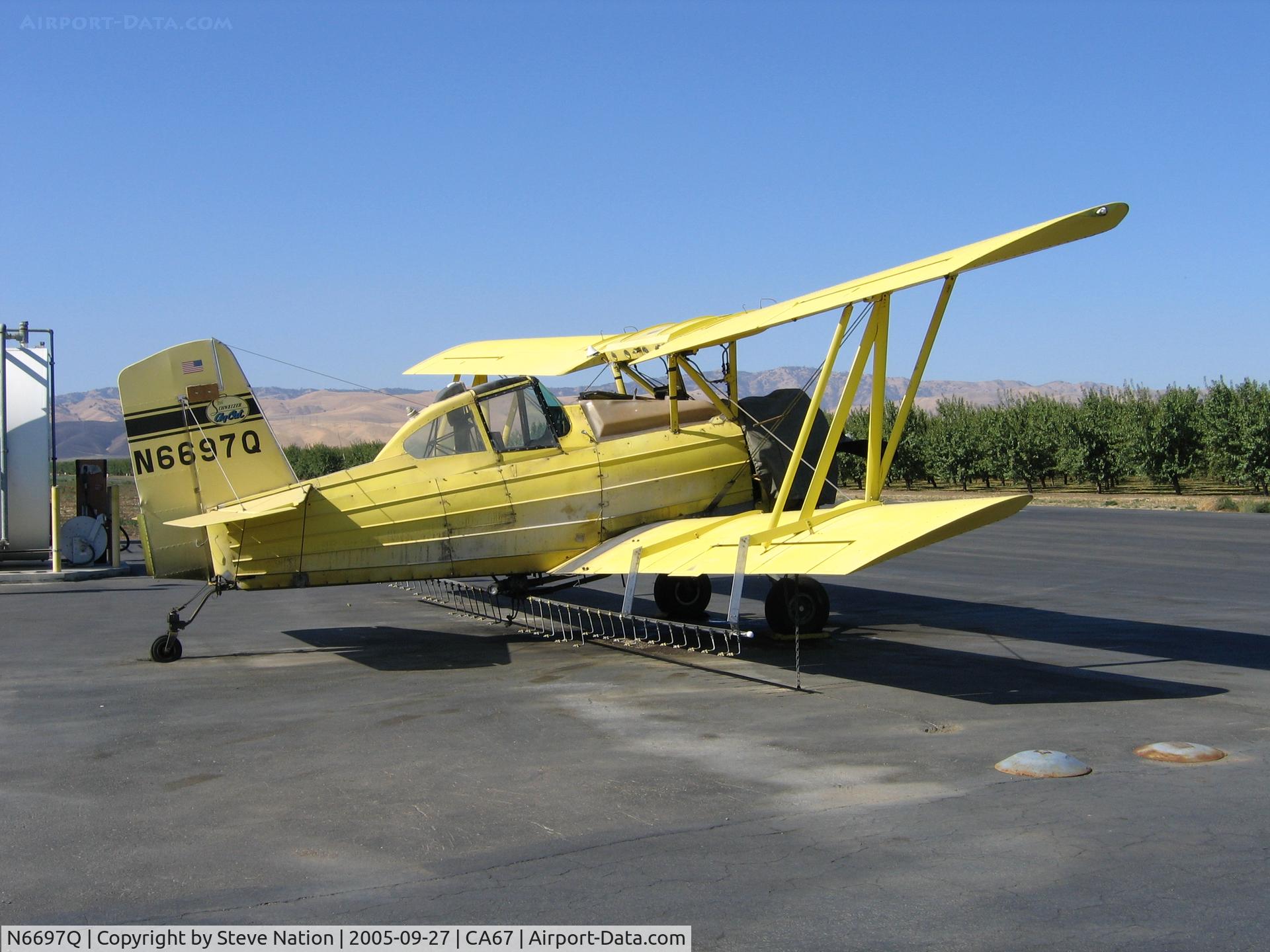 N6697Q, 1977 Grumman-Schweizer G-164B C/N 207B, Photographed at Valley Dusters strip at Westley, CA with almonds in background