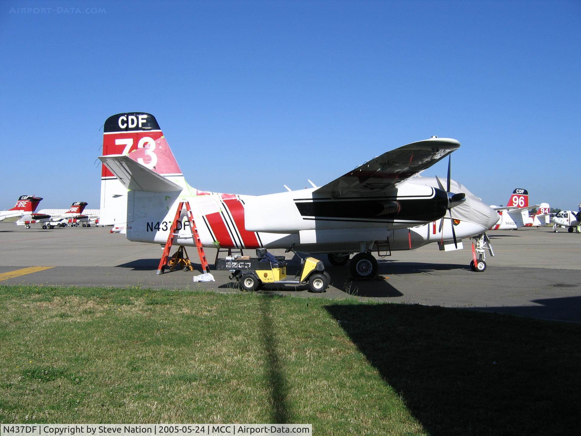 N437DF, Marsh Aviation S-2F3AT C/N 149848, CDF S-2T #73 on CDF ramp at McClellan AFB, CA being painted (black fin/red tail)