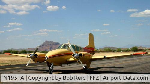 N195TA, 1958 Beech 95 Travel Air C/N TD-131, Taken at FFZ, Falcon Mesa Arizona, Red Mtn in background