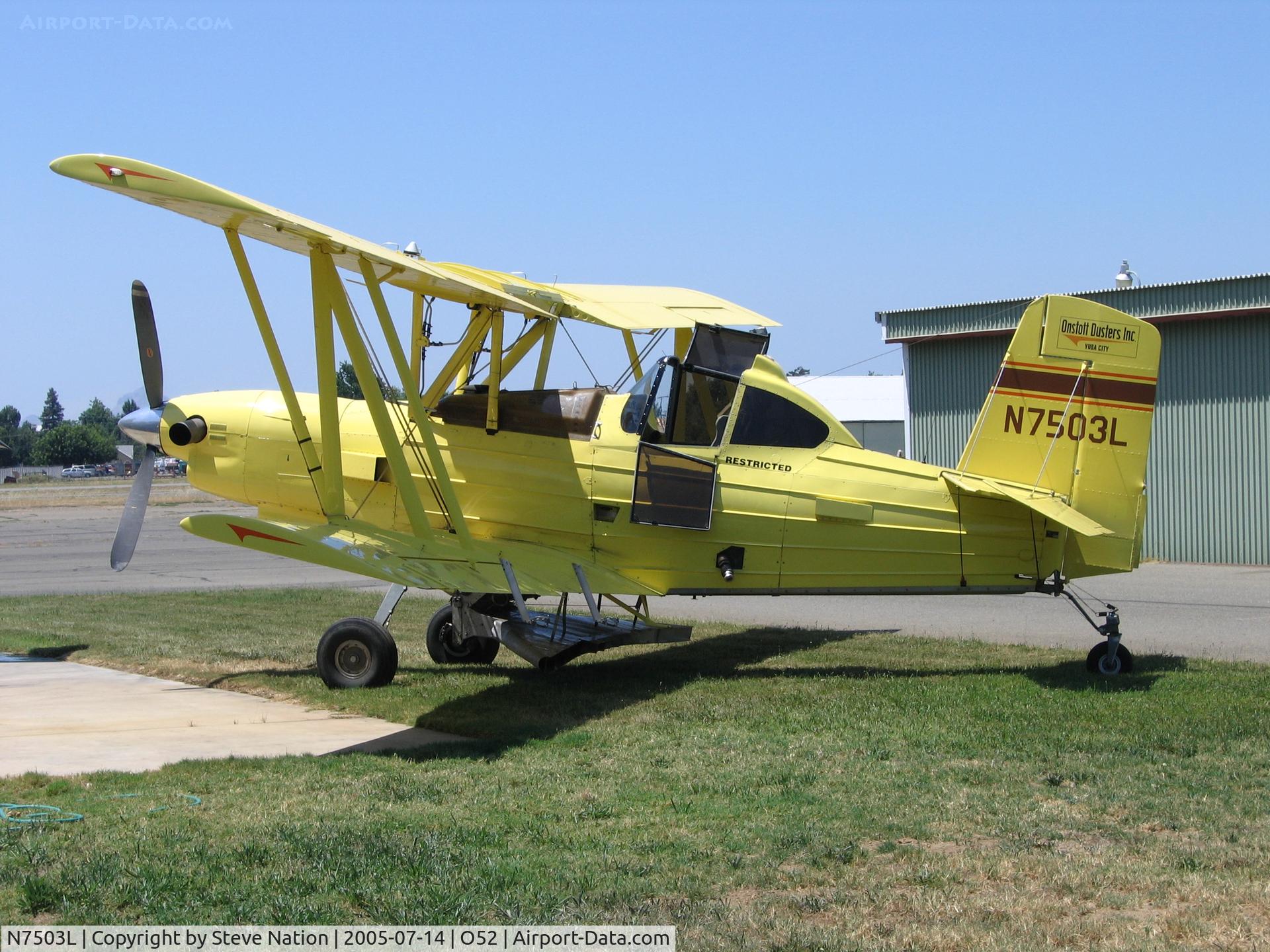 N7503L, 1990 Schweizer Aircraft Corp G-164B C/N 826B, Onstott Dusters 1990 Schweizer G-164B rigged for rice seeding at Yuba City, CA