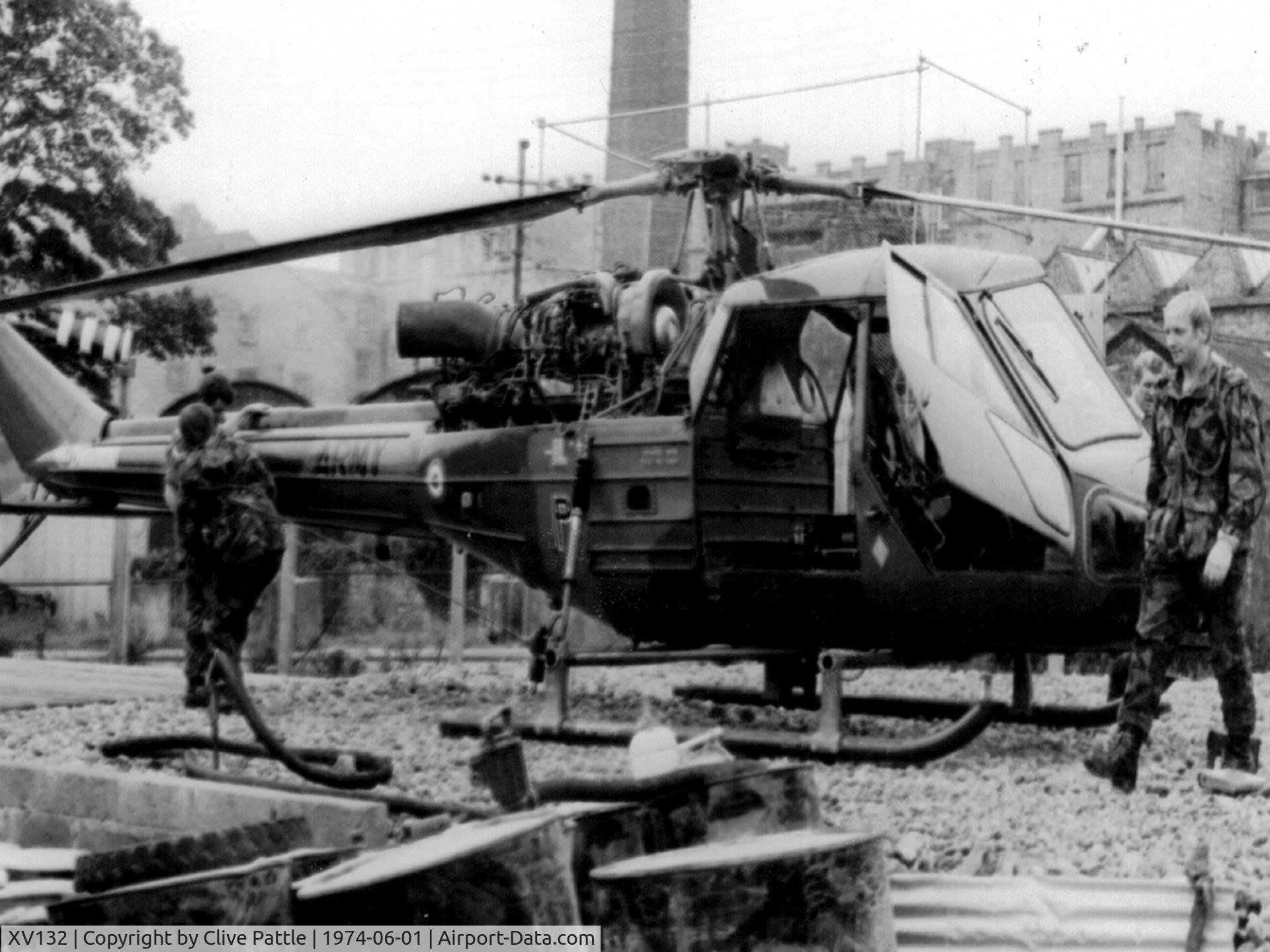 XV132, Westland Scout AH.1 C/N F9707, Pictured,  this AAC Westland Scout, coded 'P' at what was, at one time, the world's busiest heliport, at Bessbrook, Northern Ireland during 'the troubles'.