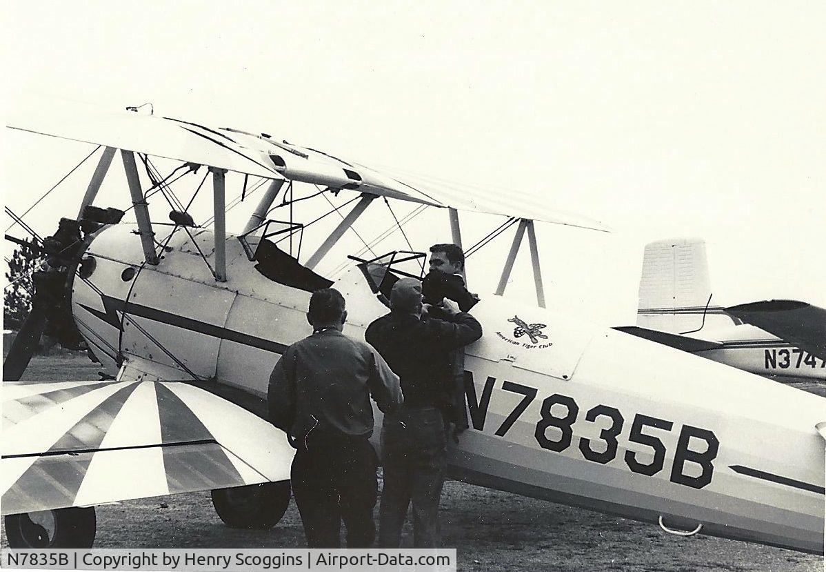 N7835B, Boeing A75N1(PT17) C/N 75-4587, A photo of N7835B as she appeared in 1966, photographed at Bessemer, Alabama.  Two weeks later the plane was involved in an accident when supposedly, due to an elevator malfunction, it spun to the ground from about 2k ft with no serious injuries.