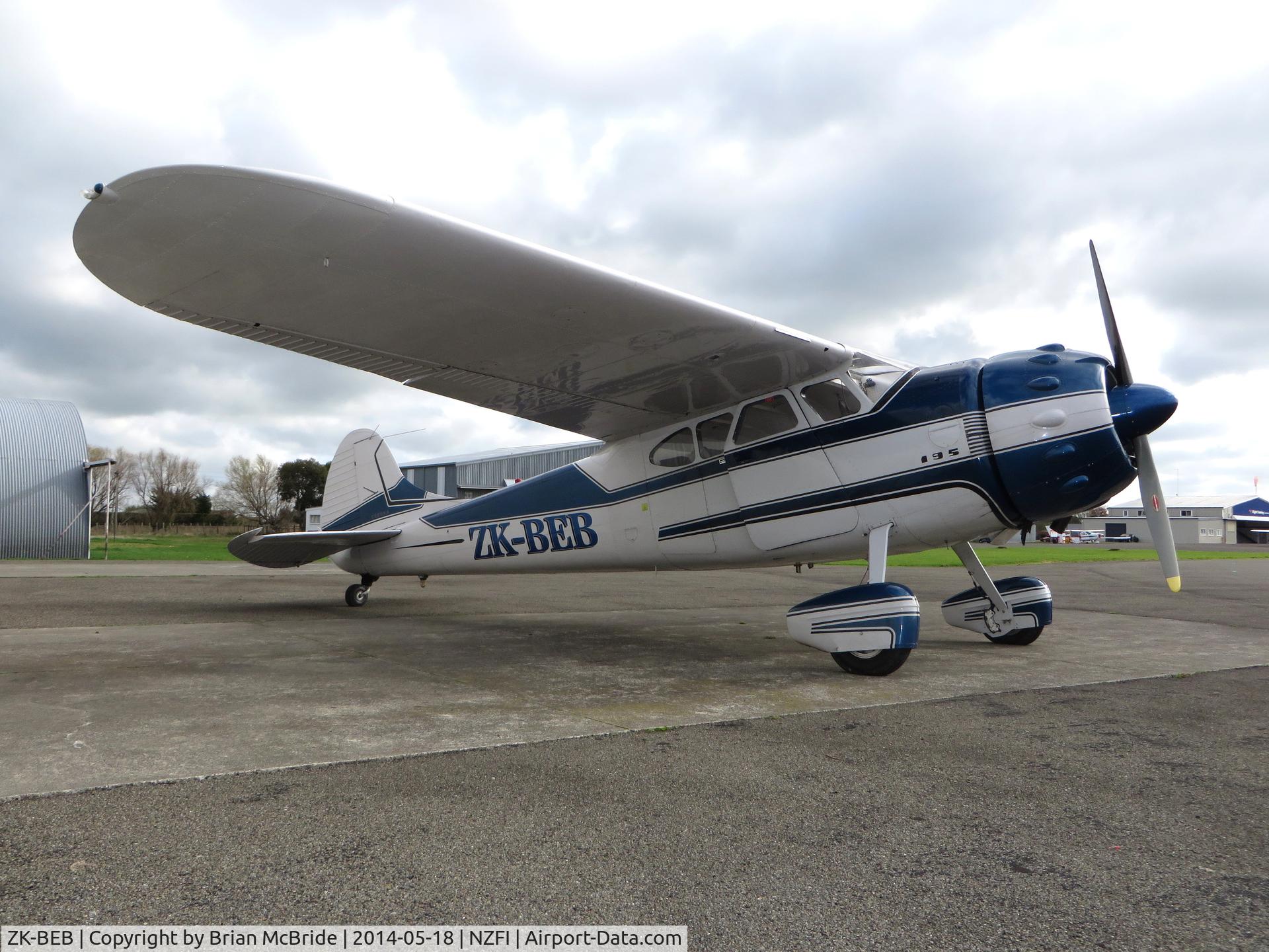ZK-BEB, 1949 Cessna 195 C/N 7410, Cessna 195. ZK-BEB cn 7410. B B Aviation. Fielding Aerodrome (ICAO NZFI). Image © Brian McBride. 18 May 2014
