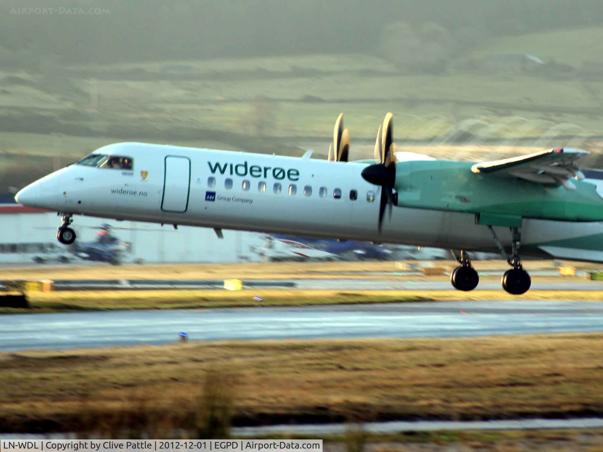 LN-WDL, 2011 De Havilland Canada DHC-8-402Q Dash 8 C/N 4392, Wideroe take-off at Aberdeen EGPD