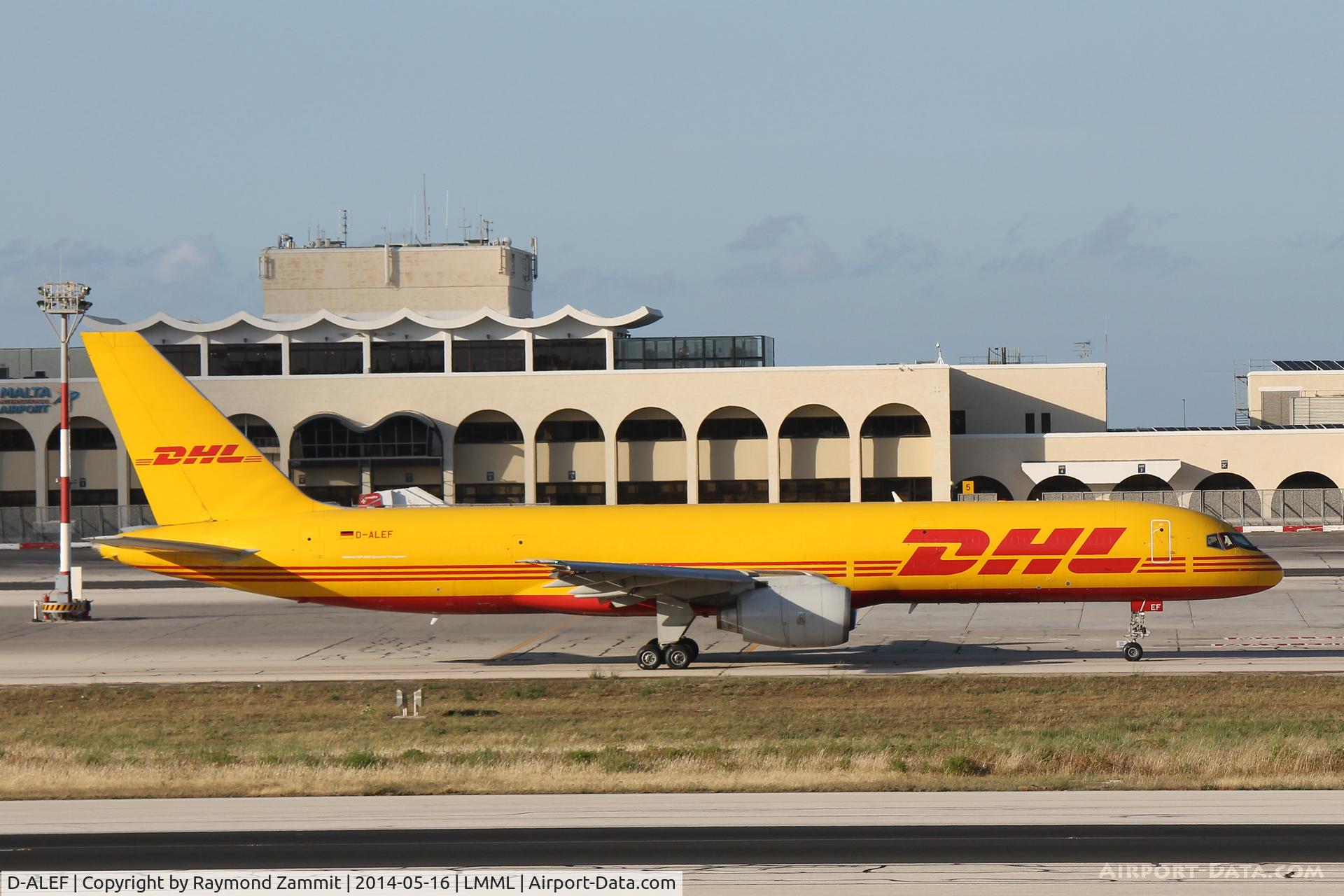 D-ALEF, 1985 Boeing 757-236/SF C/N 22189, B757 D-ALEF of DHL taxing out for departure from Malta.