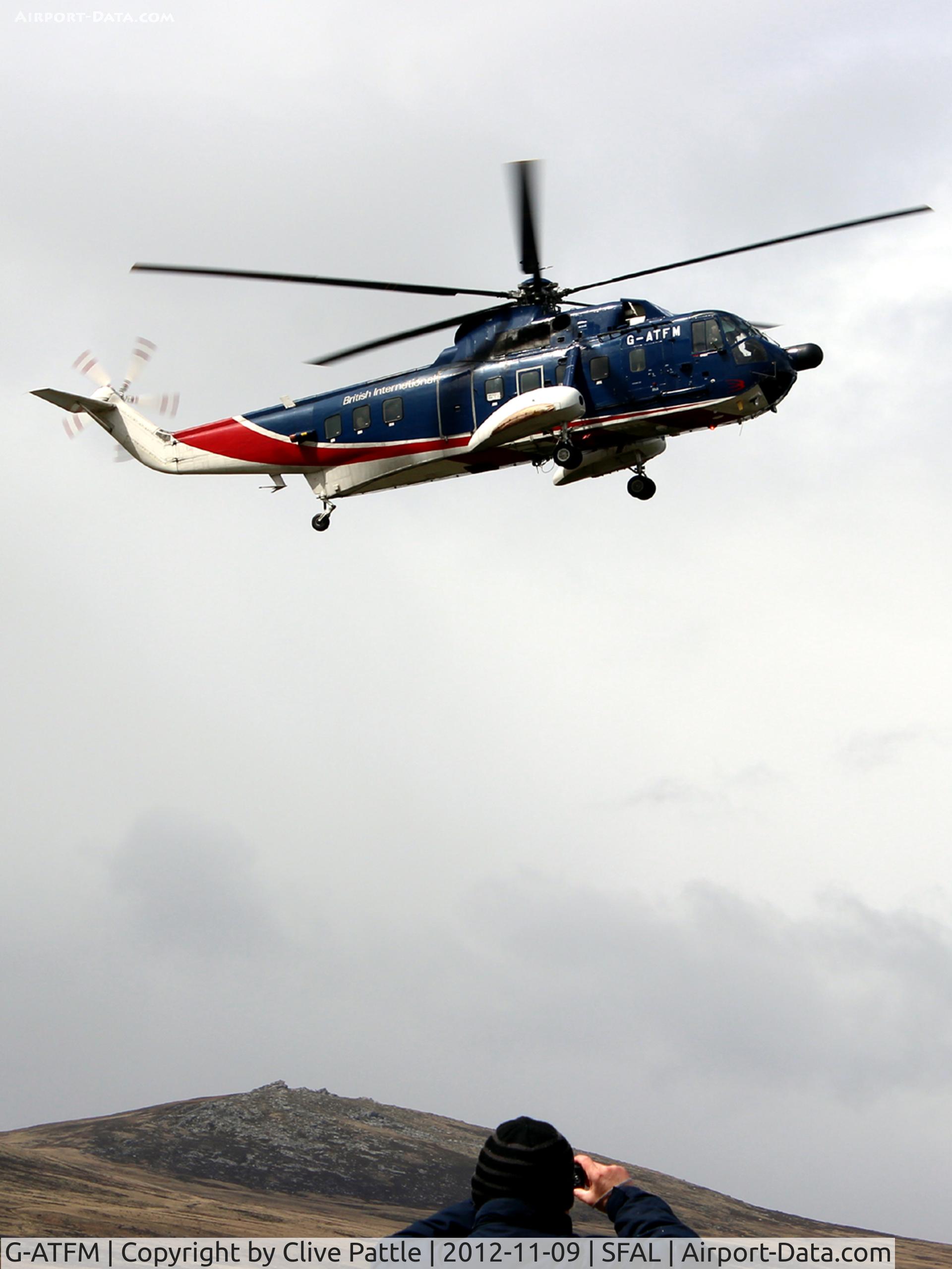G-ATFM, 1965 Sikorsky S-61N C/N 61270, British International Helicopters S-61N in action in the Falklands, off airport at Ajax Bay.