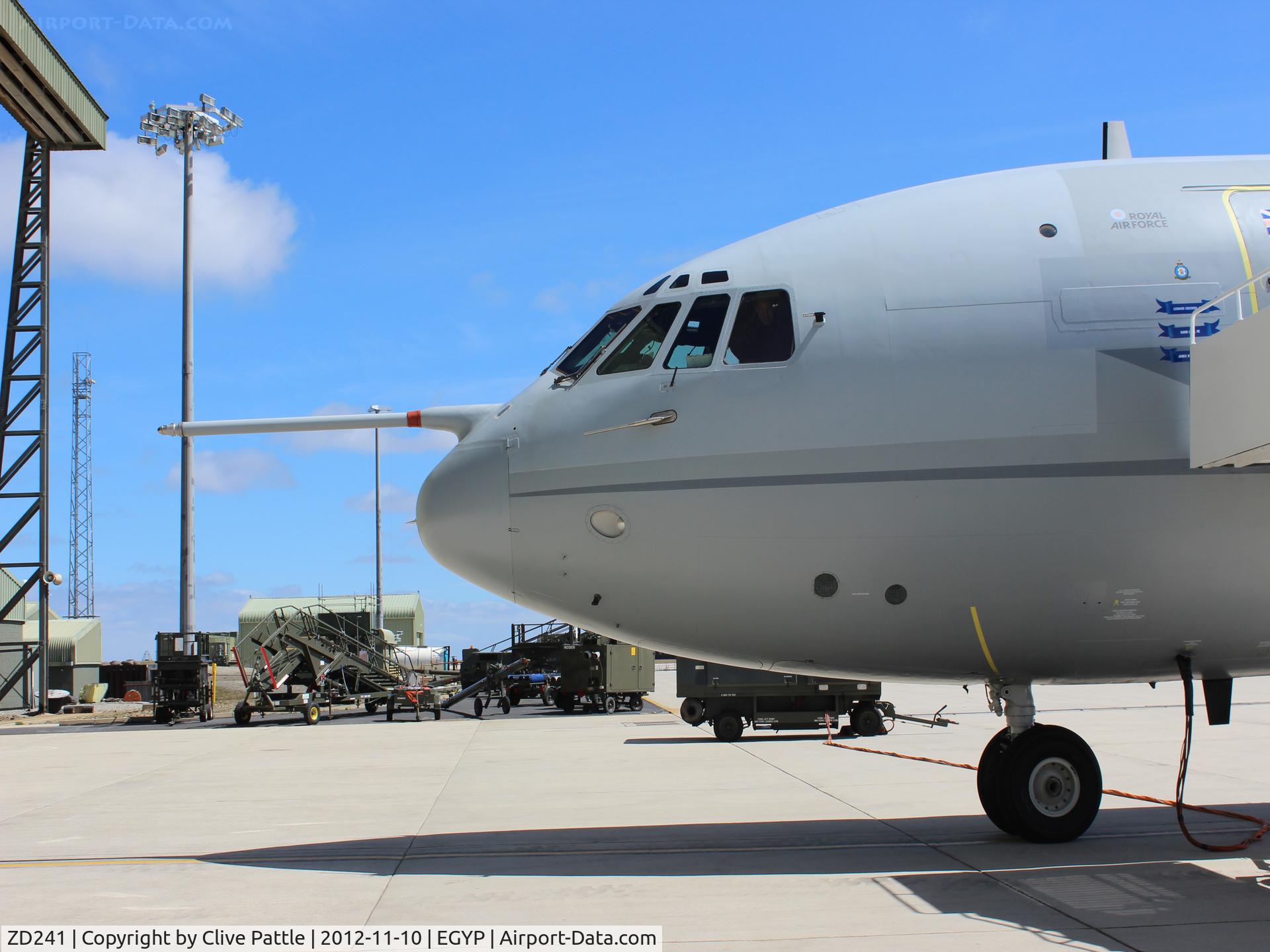 ZD241, 1968 Vickers Super VC10 K.4 C/N 863, Close-up of nose of VC10 K.4 ZD241, coded 'N' of 1312 Flt based at RAF Mount Pleasant (EGYP). n.b the names of RAF VC holders to left of passenger door, inherited from other VC10's as they left RAF service.