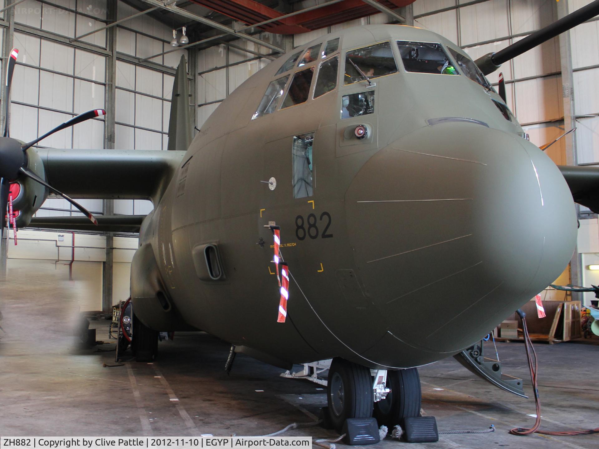 ZH882, 1999 Lockheed Martin C-130J Hercules C.5 C/N 382-5480, Nose view of ZH882 whilst hangared at RAF Mount Pleasant whilst serving with 1312 Flt