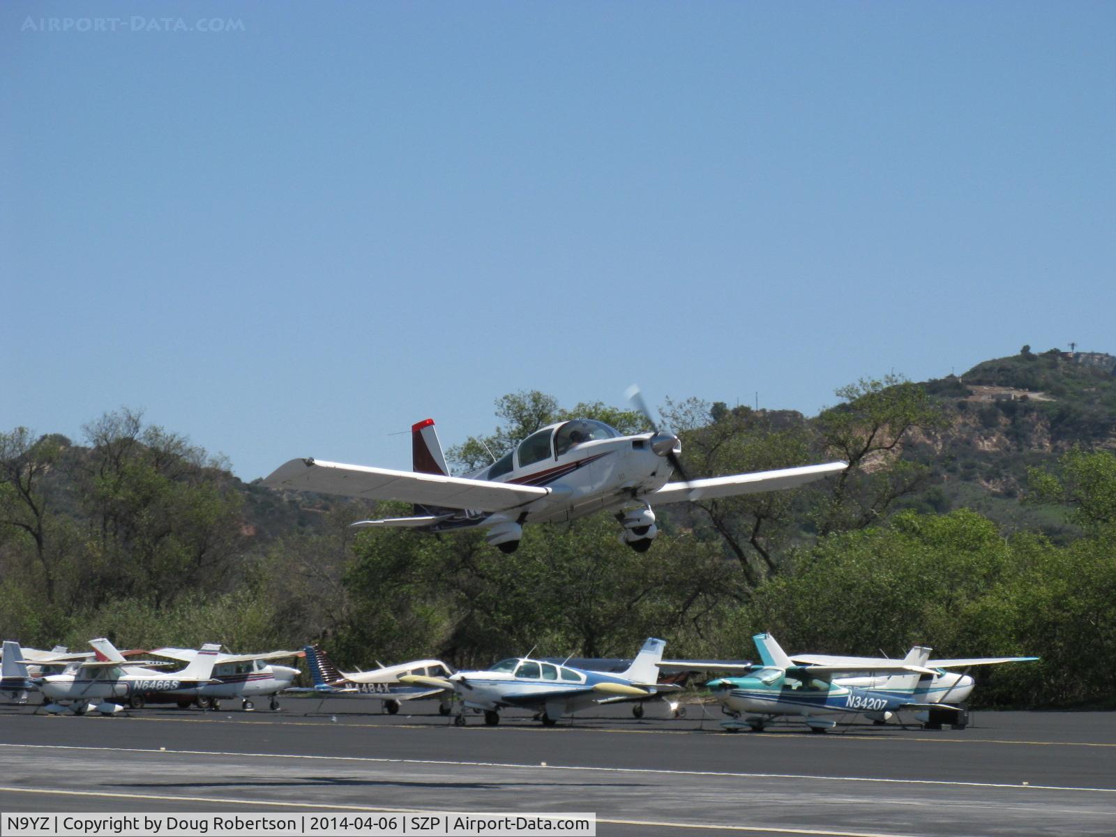 N9YZ, 1975 Grumman American AA-5A Cheetah C/N AA5-0822, 1975 Grumman American AA-5A CHEETAH, Lycoming O-320 150 Hp, Young Eagles Flight, takeoff climb Rwy 22
