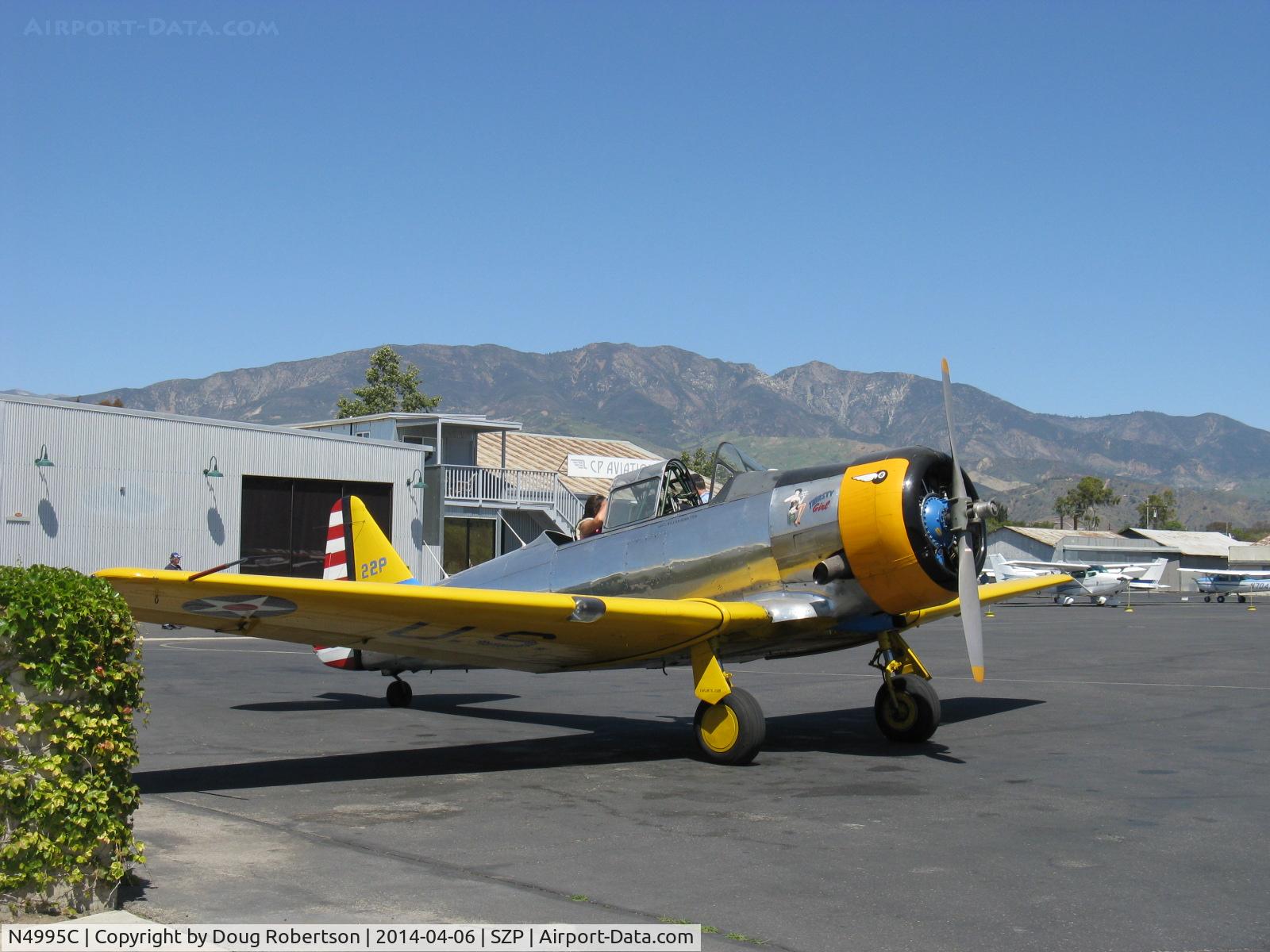 N4995C, 1949 North American T-6G Texan C/N 168-481, 1949 North American T-6G TEXAN 'Thirsty Girl', 1949 factory reman, P&W R-1340 Wasp 600 Hp, Experimental class warbird, refueling the 'Thirsty Girl'