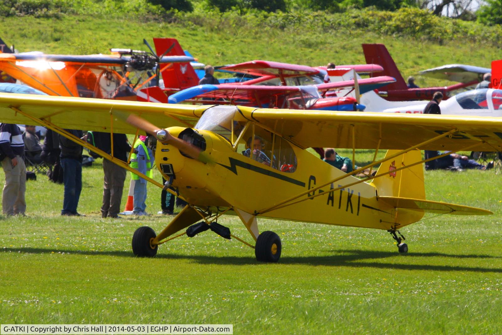 G-ATKI, 1946 Piper J3C-65 Cub Cub C/N 17545, at the 2014 Microlight Trade Fair, Popham