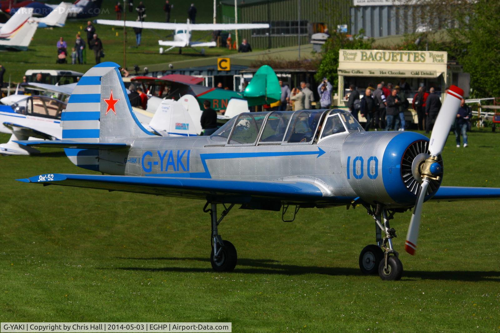 G-YAKI, 1986 Bacau Yak-52 C/N 866904, at the 2014 Microlight Trade Fair, Popham