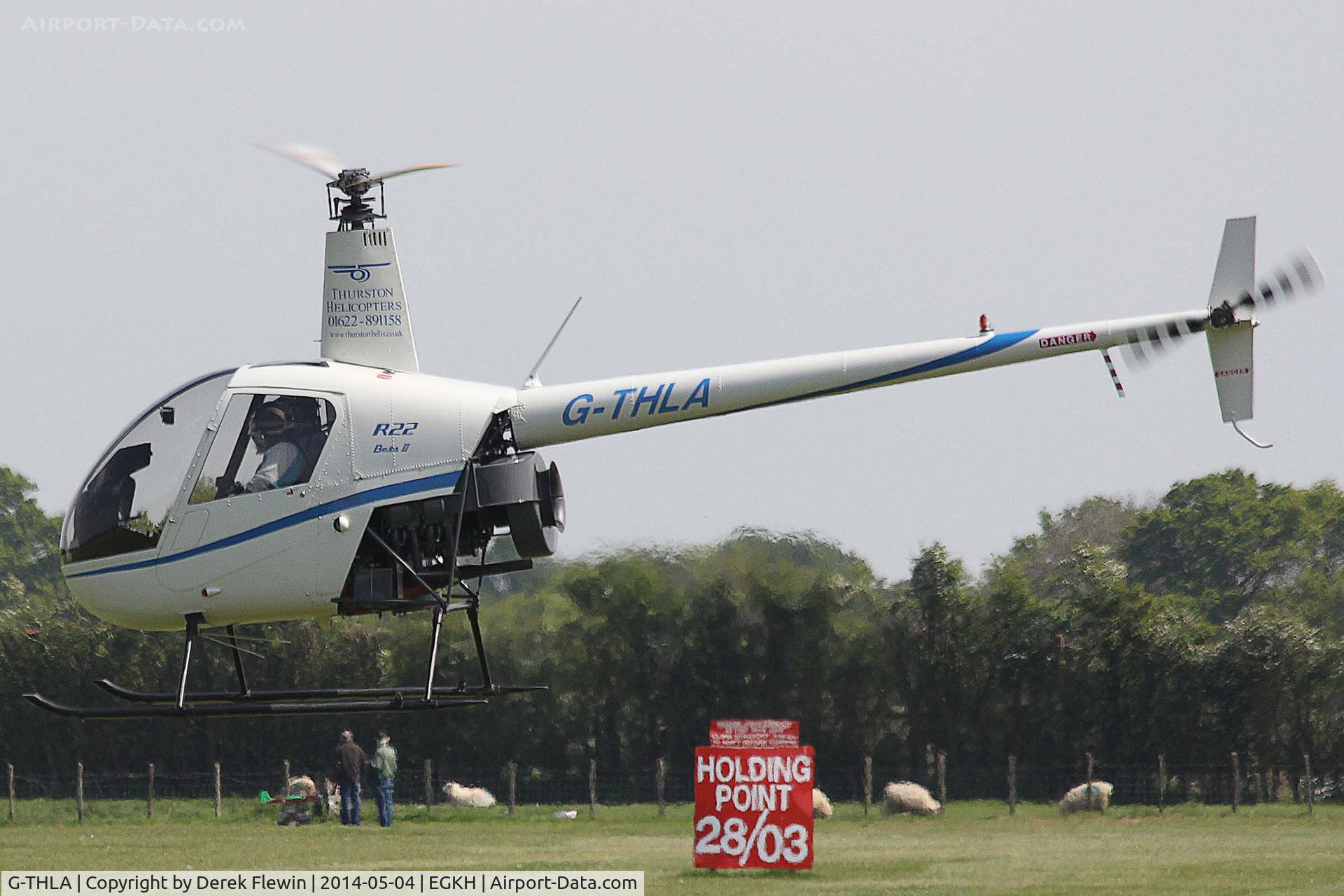 G-THLA, 2003 Robinson R22 Beta C/N 3462, Seen departing EGKH for local training sortie.