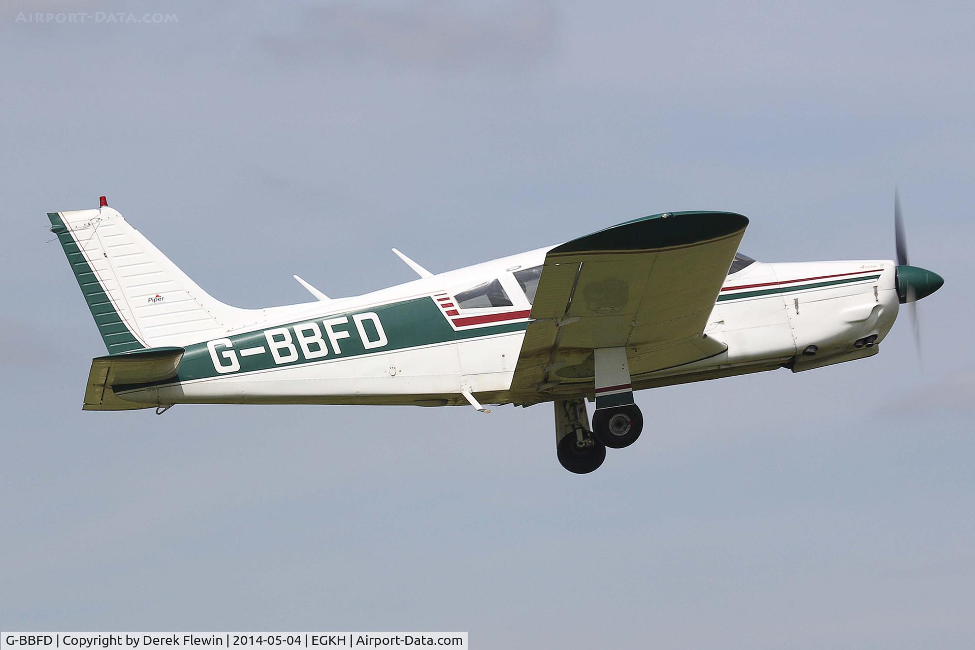 G-BBFD, 1973 Piper PA-28R-200-2 Cherokee Arrow II C/N 28R-7335342, Seen departing runway 10 at EGKH.