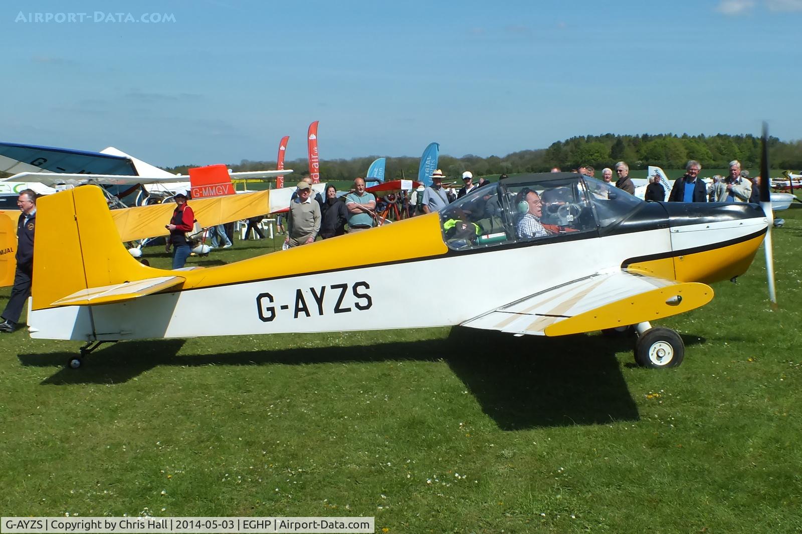 G-AYZS, 1971 Rollason Druine D-62B Condor C/N RAE/650, at the 2014 Microlight Trade Fair, Popham