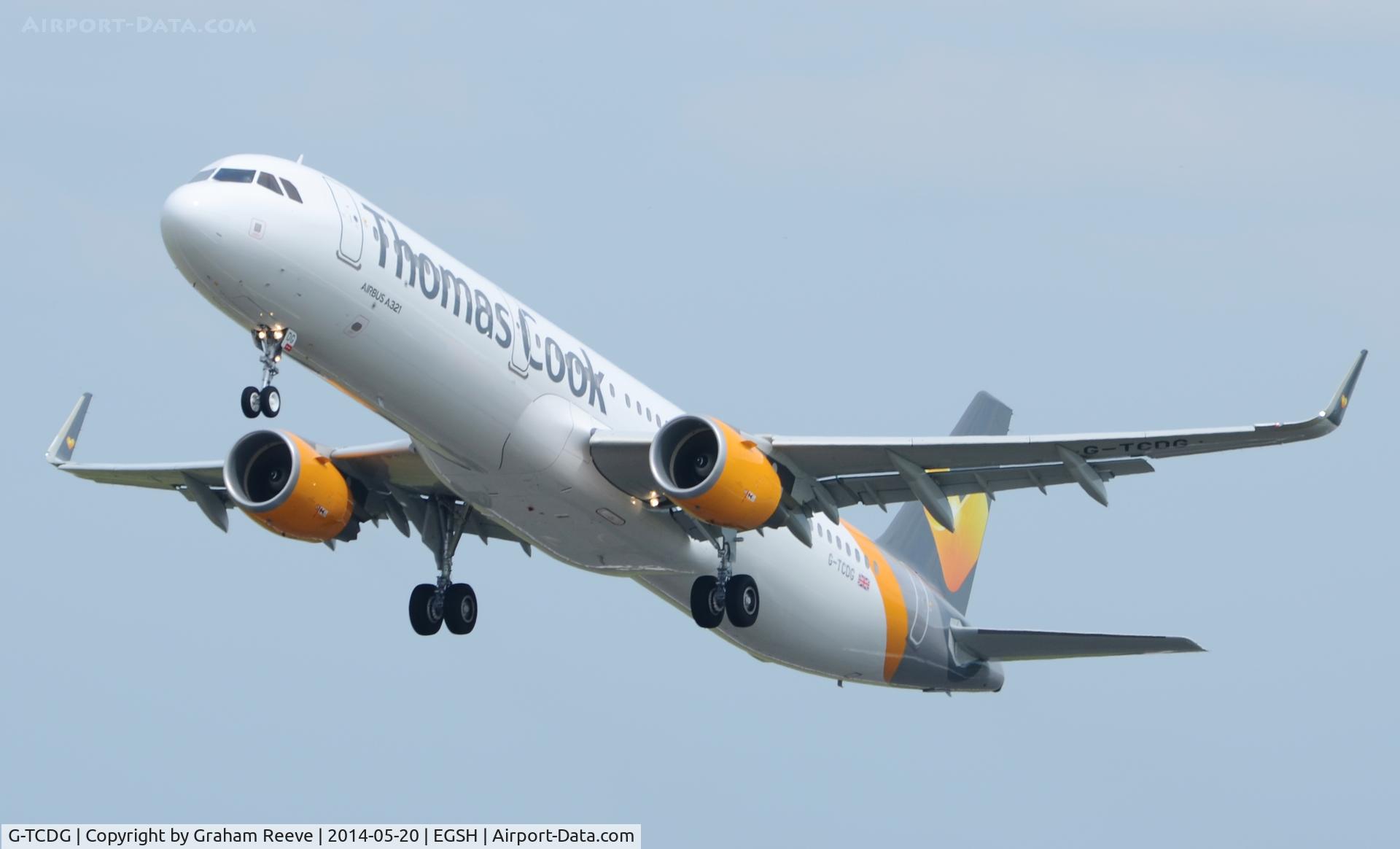 G-TCDG, 2014 Airbus A321-211 C/N 6122, Departing from Norwich.