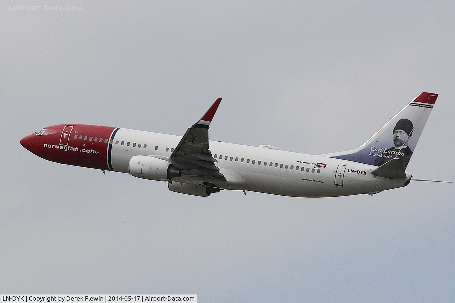 LN-DYK, 2011 Boeing 737-8JP C/N 39046, Seen pulling out from runway 26R at EGKK.