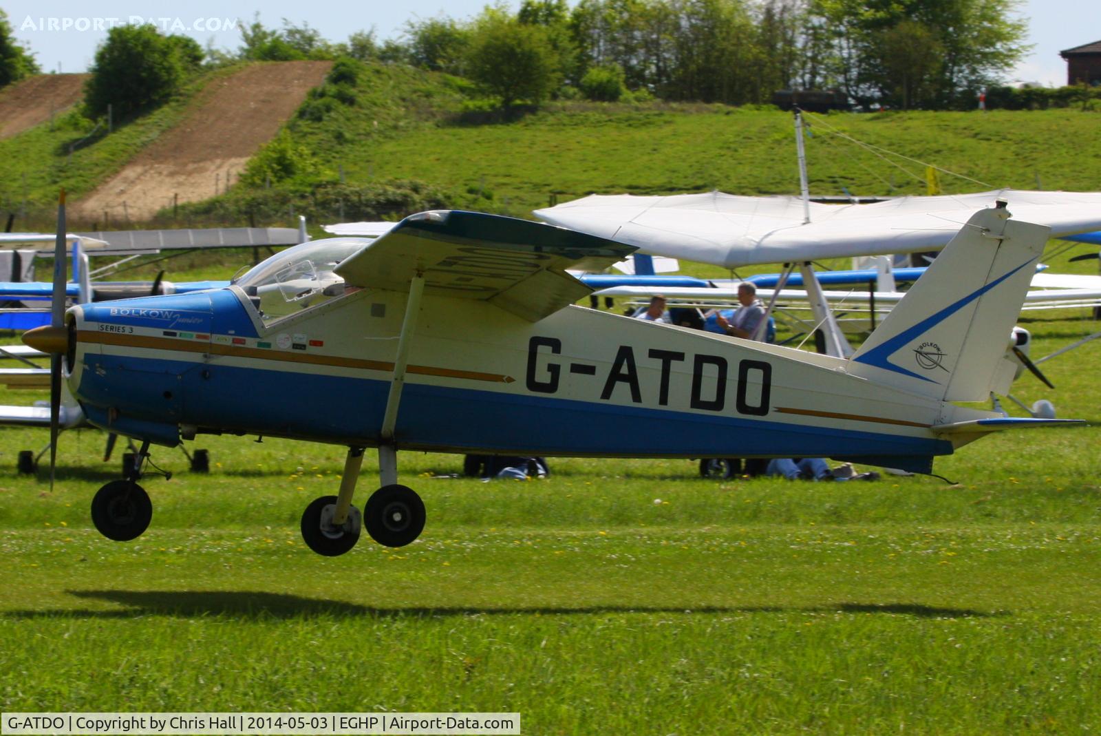 G-ATDO, 1965 Bolkow Bo-208C Junior C/N 576, at the 2014 Microlight Trade Fair, Popham