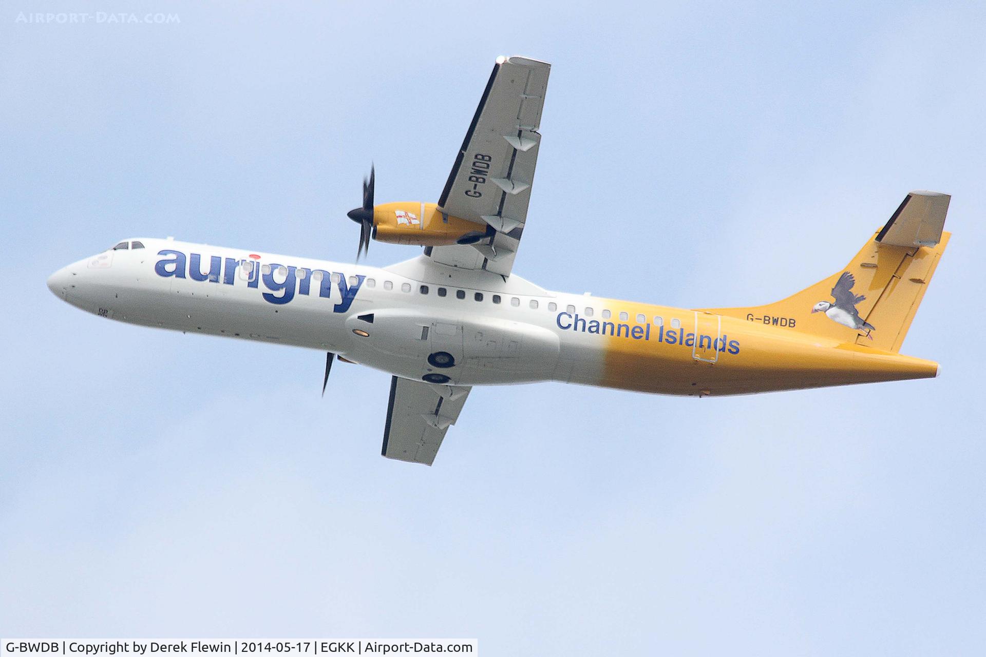 G-BWDB, 1995 ATR 72-202 C/N 449, Seen pulling out from runway 26R at EGKK.