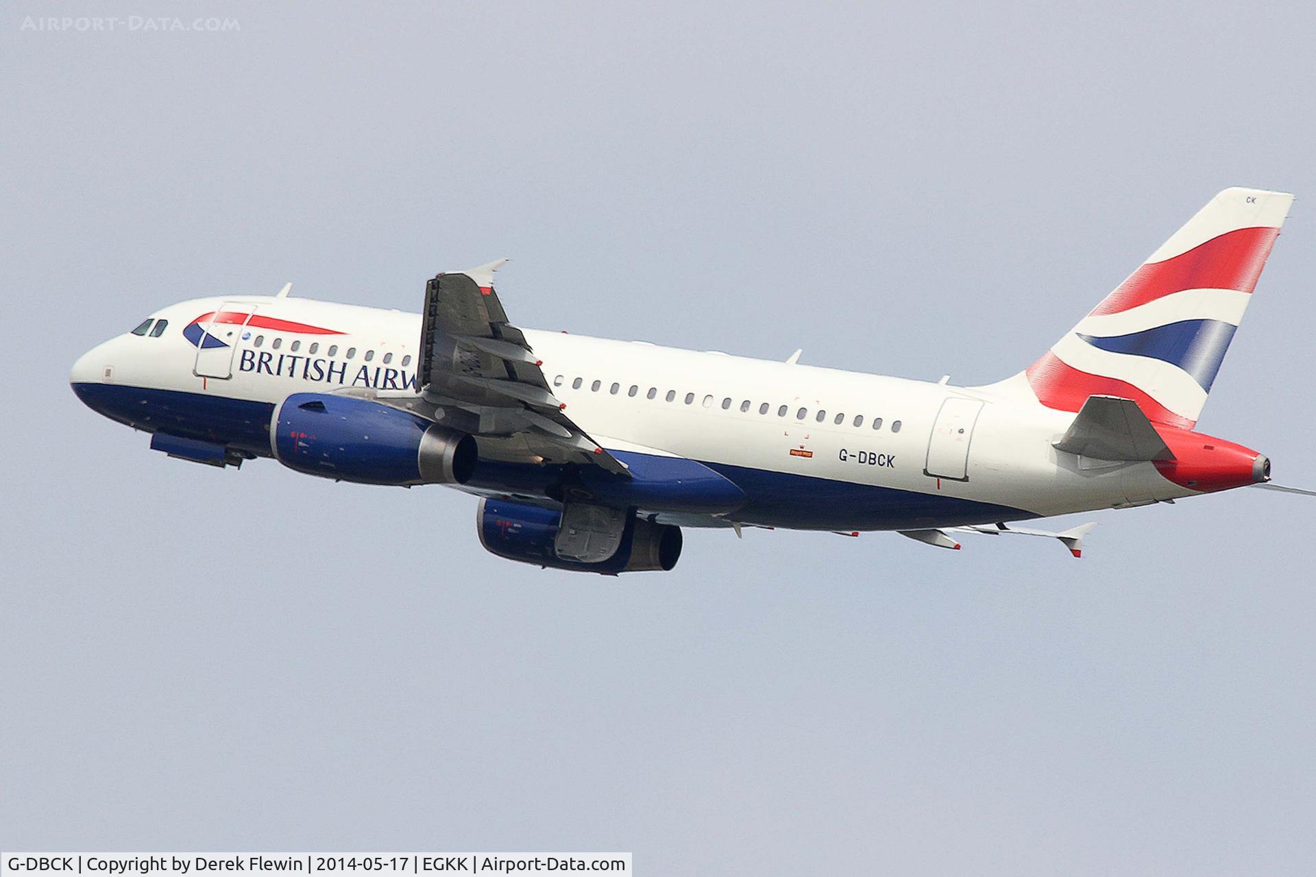 G-DBCK, 2007 Airbus A319-131 C/N 3049, Seen pulling out from runway 26R at EGKK.