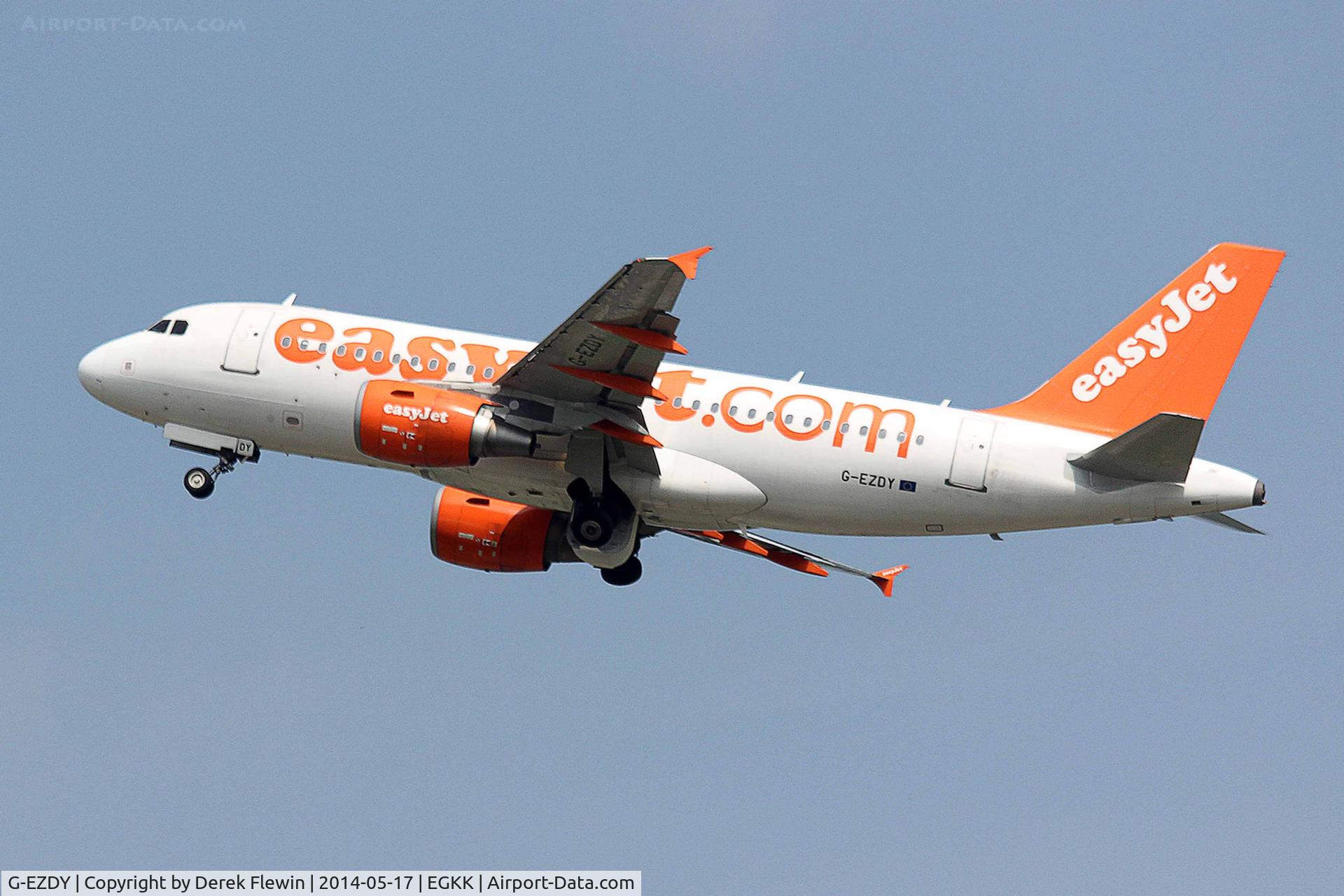 G-EZDY, 2008 Airbus A319-111 C/N 3763, Seen pulling out from runway 26R at EGKK.