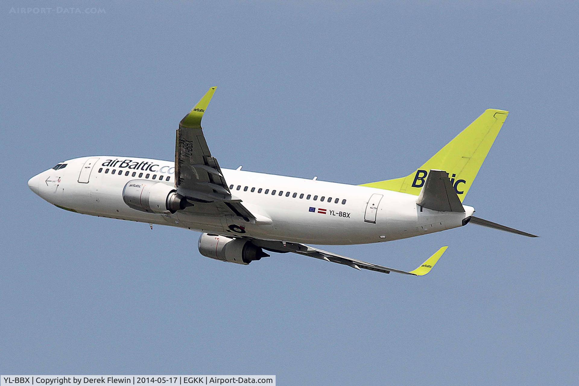 YL-BBX, 1999 Boeing 737-36Q C/N 30334, Seen pulling out from runway 26R at EGKK.