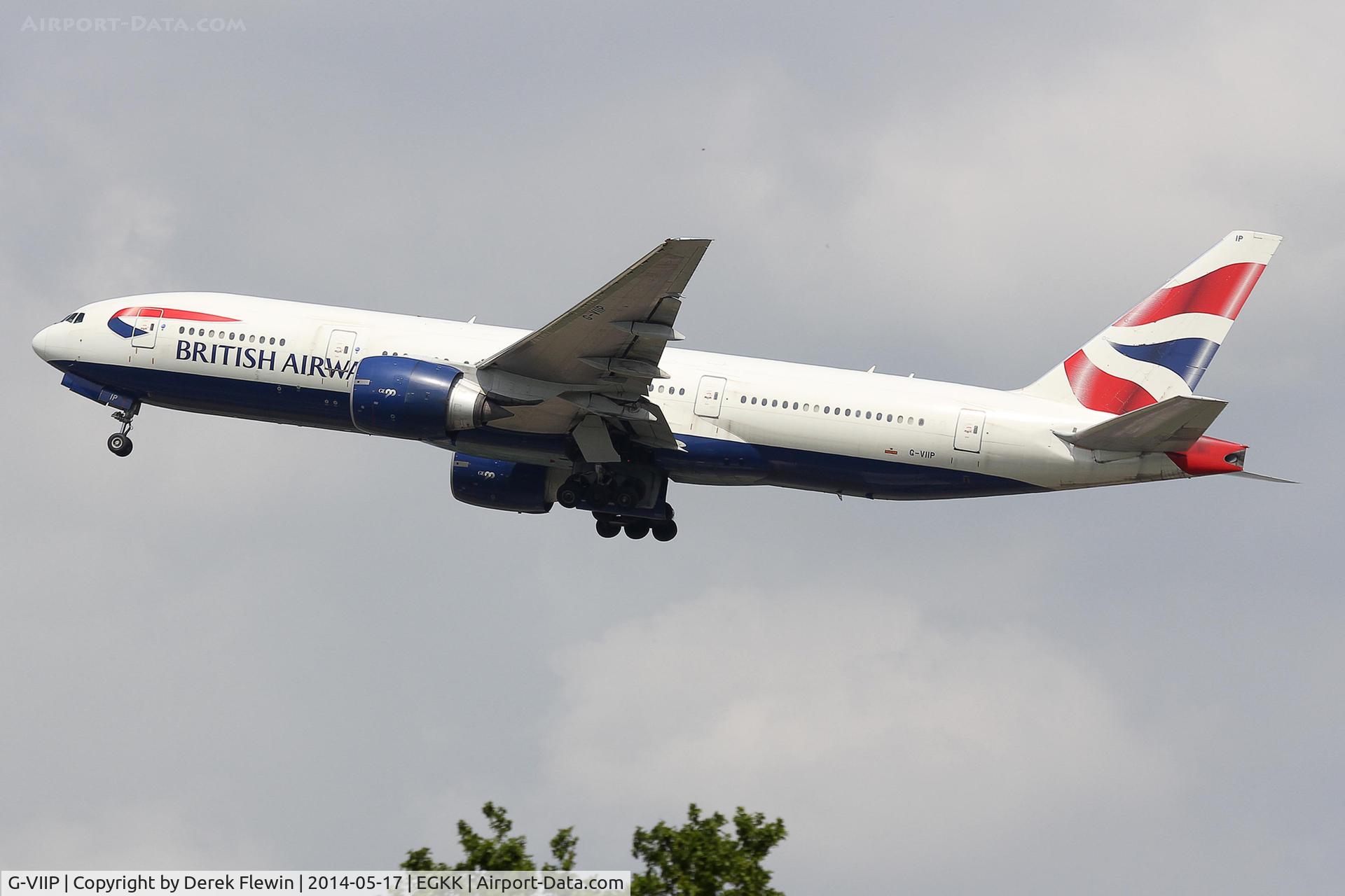 G-VIIP, 1999 Boeing 777-236 C/N 29321, Seen pulling out from runway 26R at EGKK.