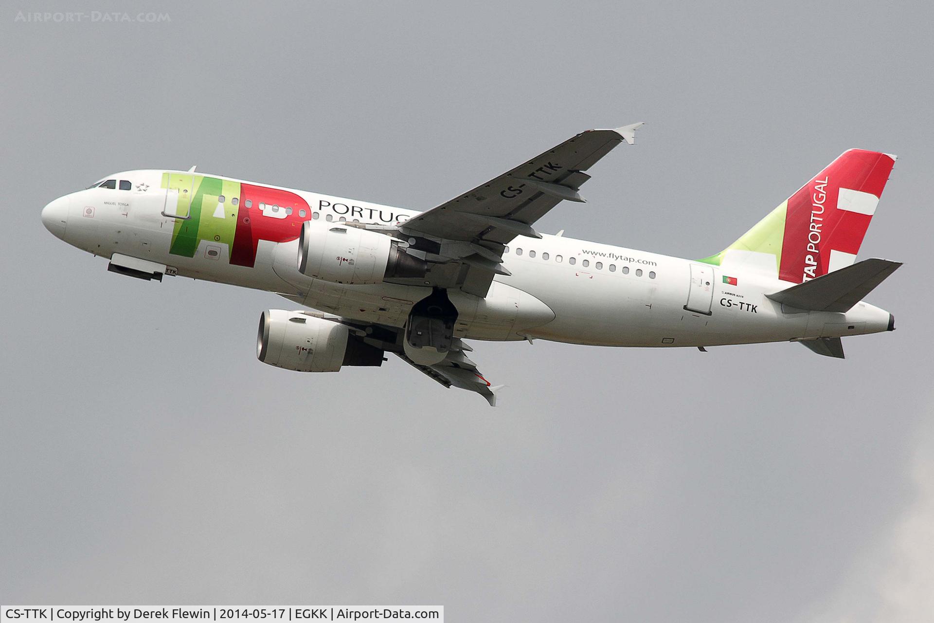 CS-TTK, 1999 Airbus A319-111 C/N 1034, Seen pulling out from runway 26R at EGKK.
