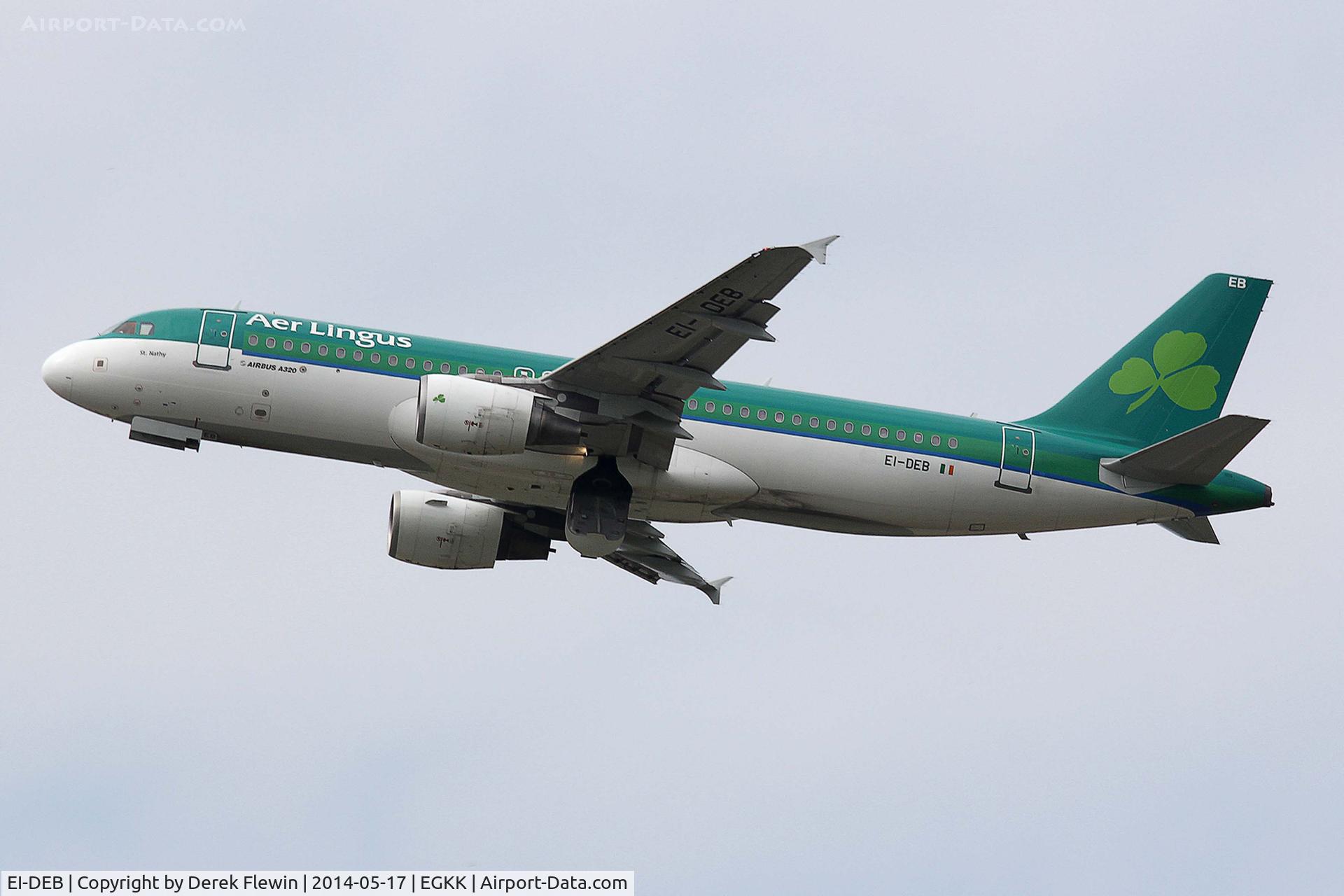 EI-DEB, 2004 Airbus A320-214 C/N 2206, Coded EB, seen pulling out from runway 26R at EGKK.