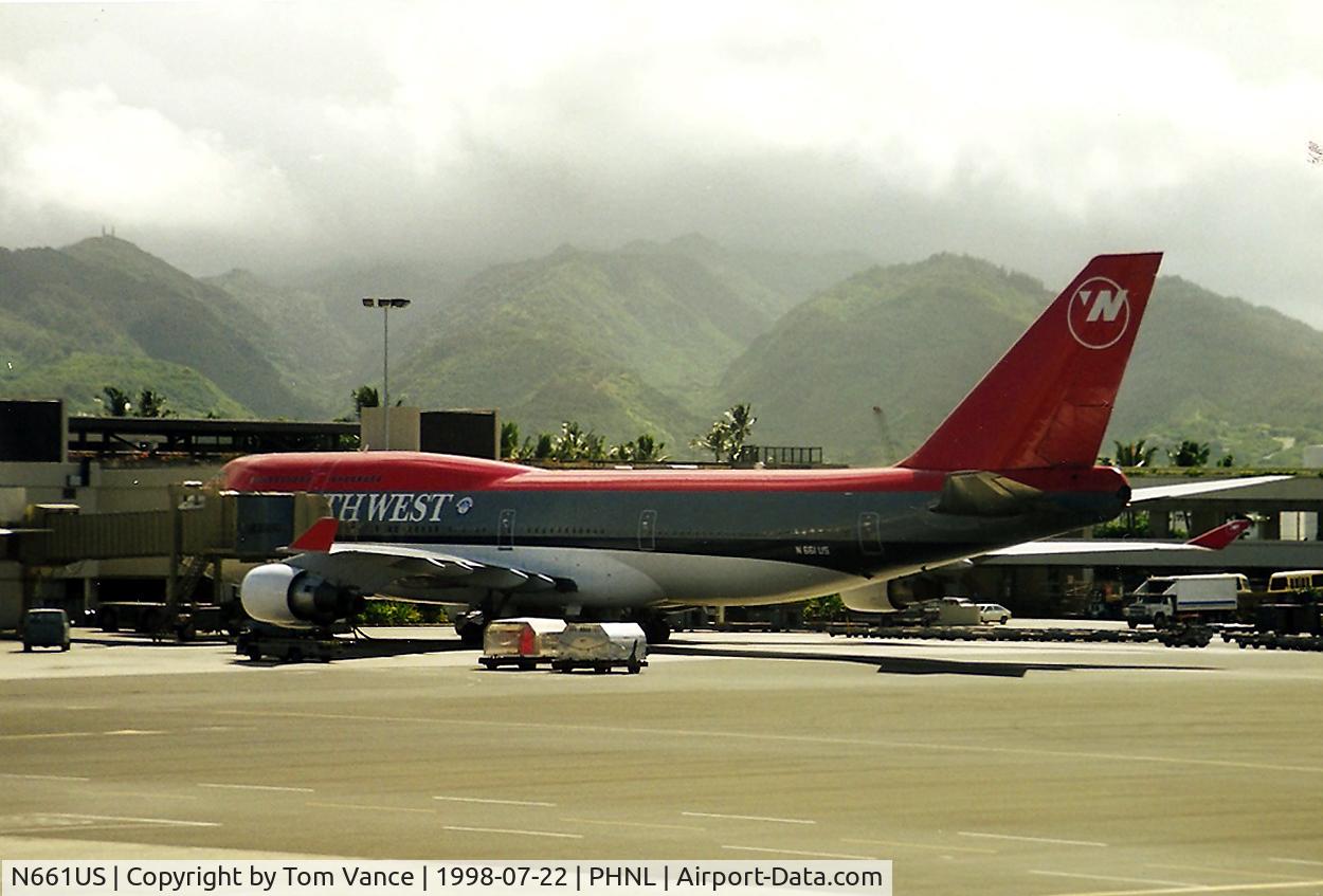 N661US, 1989 Boeing 747-451 C/N 23719, PHNL - Northwest 747-451 being serviced at Honolulu