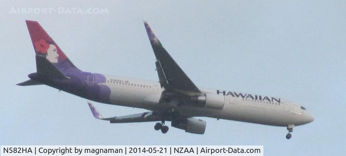 N582HA, 2001 Boeing 767-33A C/N 28139, On landing approach to AKL - in for maintenance check.