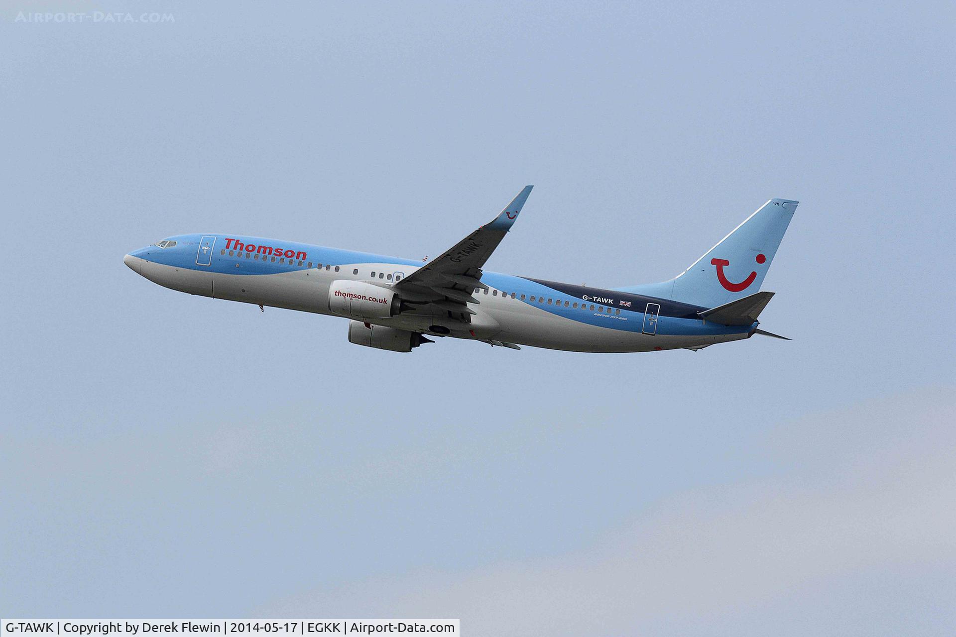 G-TAWK, 2012 Boeing 737-8K5 C/N 37239, Seen pulling out from runway 26R at EGKK.