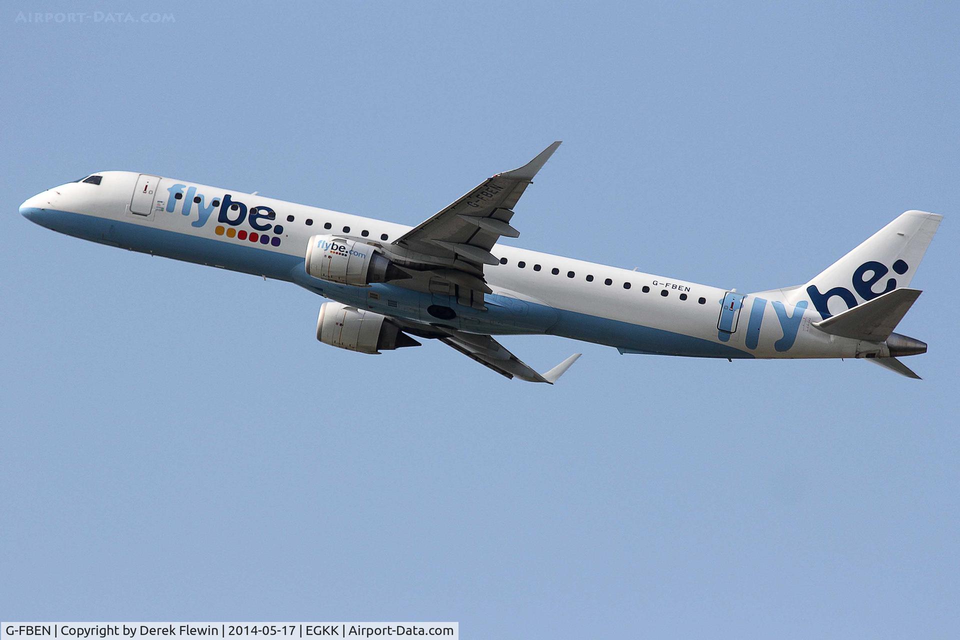 G-FBEN, 2008 Embraer 195LR (ERJ-190-200LR) C/N 19000213, Seen pulling out from runway 26R at EGKK.