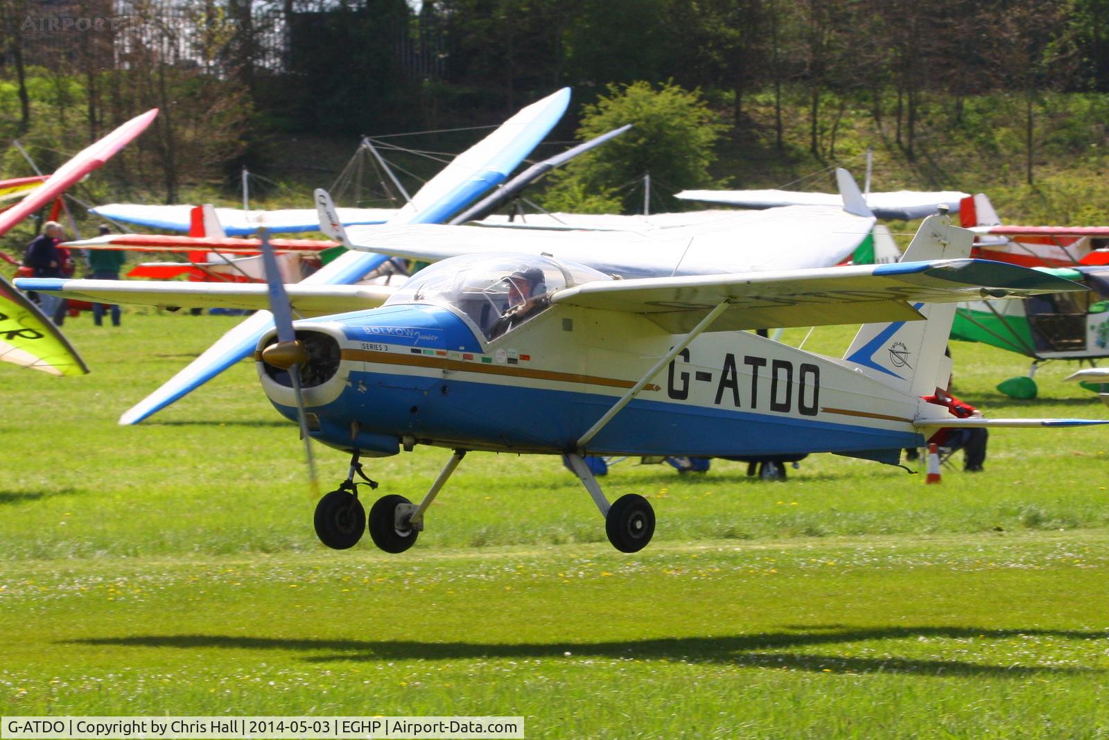 G-ATDO, 1965 Bolkow Bo-208C Junior C/N 576, at the 2014 Microlight Trade Fair, Popham