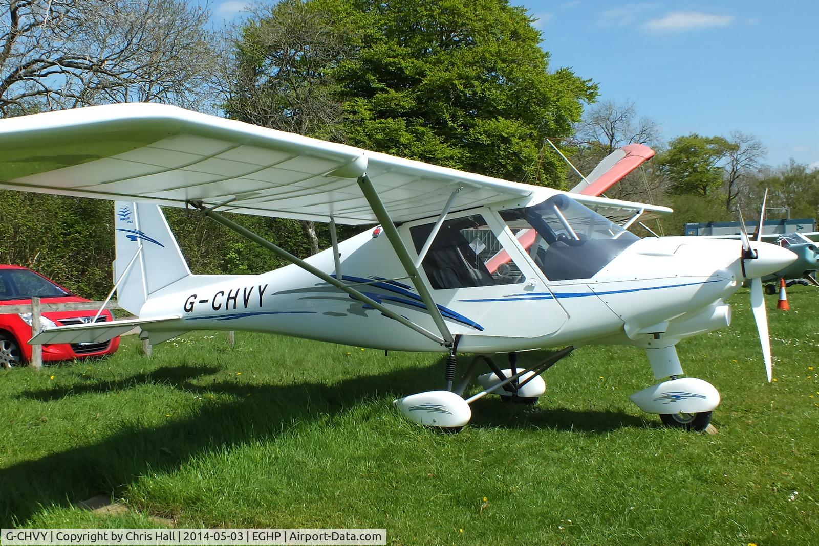 G-CHVY, 2013 Comco Ikarus C42 FB80 Bravo C/N 1304-7246, at the 2014 Microlight Trade Fair, Popham