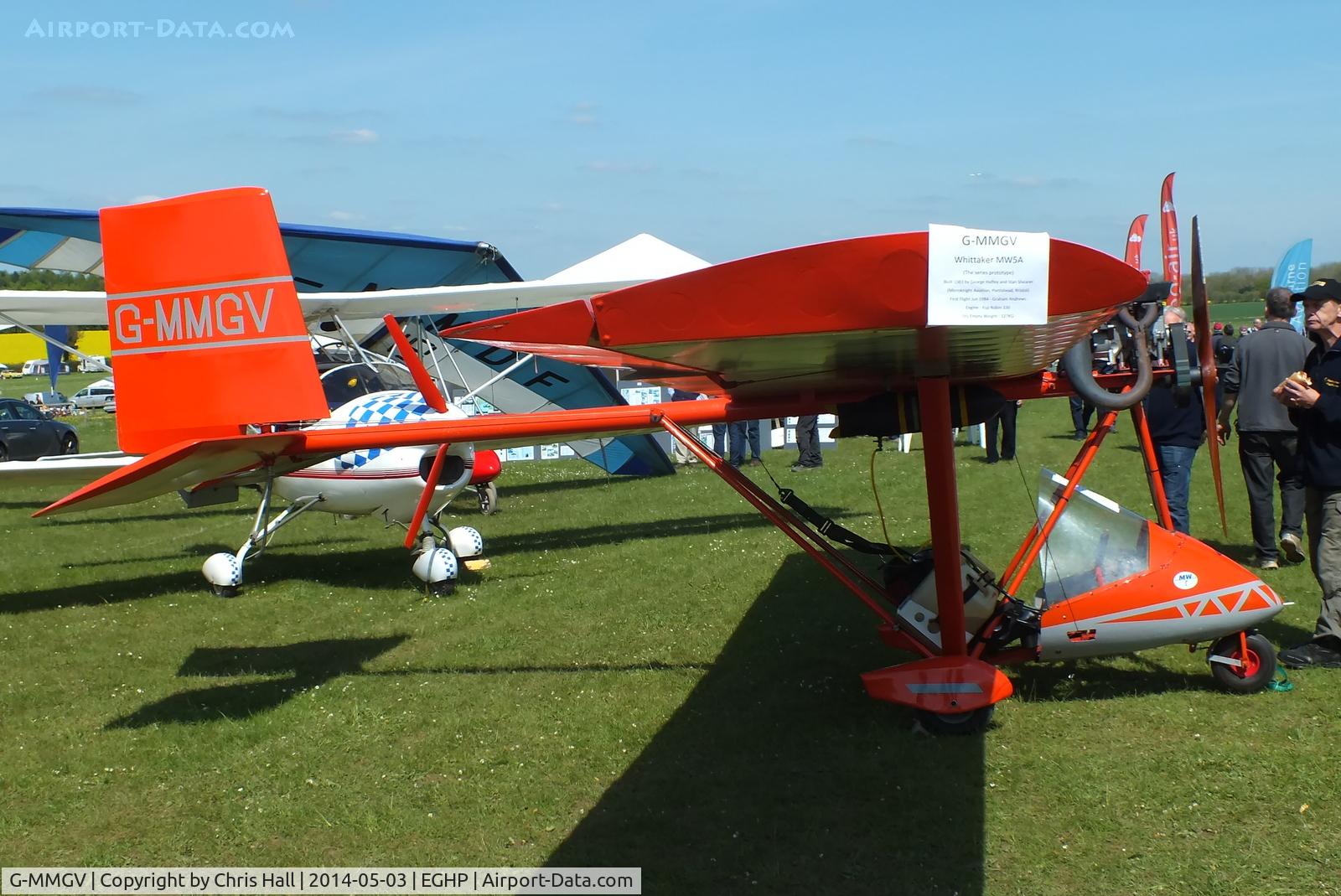 G-MMGV, 1983 Microknight Aviation Ltd MW5 SORCERER SERIES A C/N 001, at the 2014 Microlight Trade Fair, Popham