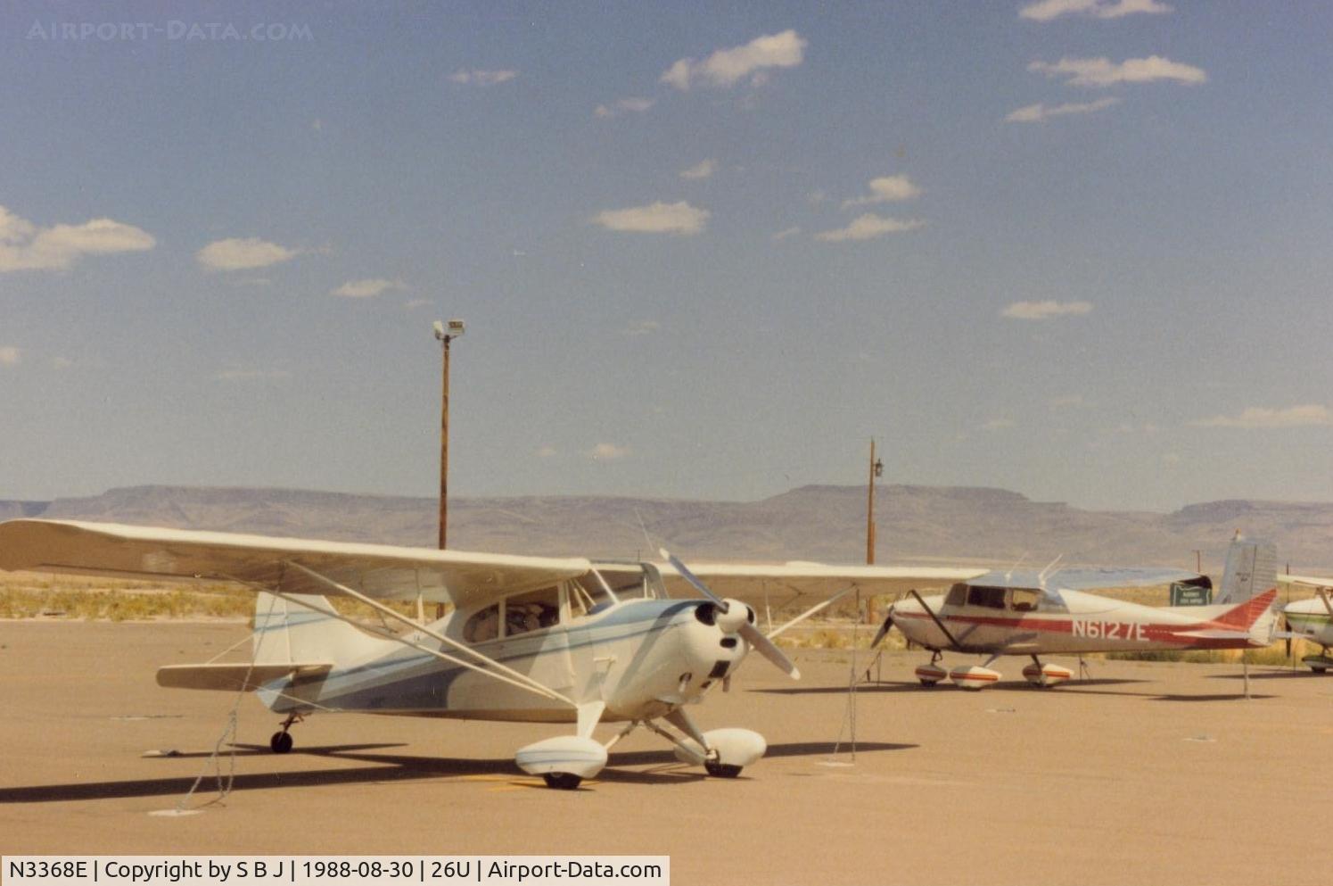 N3368E, 1947 Aeronca 11BC Chief C/N 11BC-1704, 68E at McDermitt airport in Oregon.Airport is in Oregon and the town is in Nevada. Around 1987.