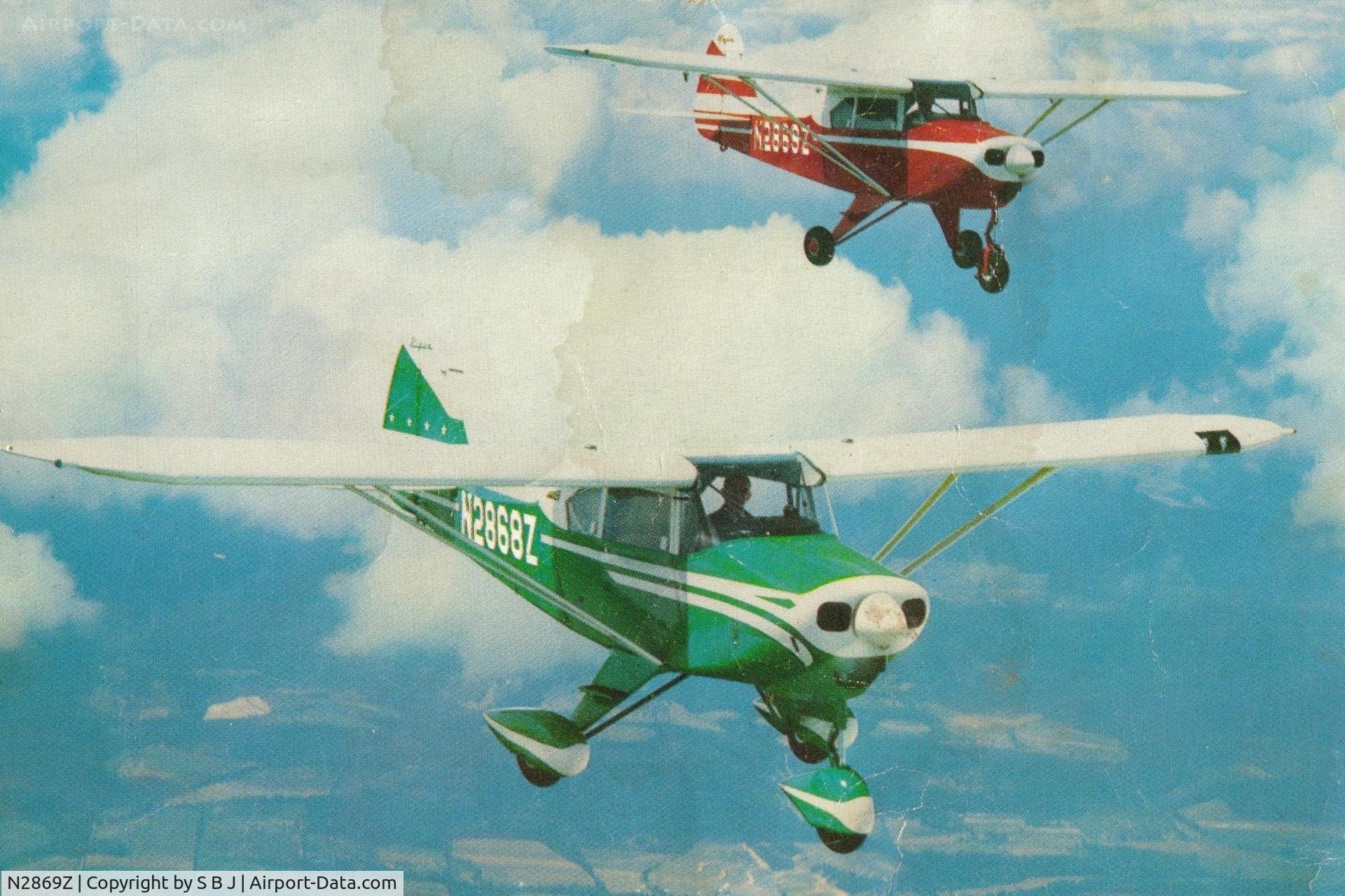 N2869Z, 1959 Piper PA-22-150 C/N 22-6785, 69Z and its sister 68Z when they were new.Picture is from a postcard the Piper sales dept. sent me in 1959 after I sent them a letter when only 12 years old. Who knew that someday I would own 2 TriPacers.Fate perhaps?