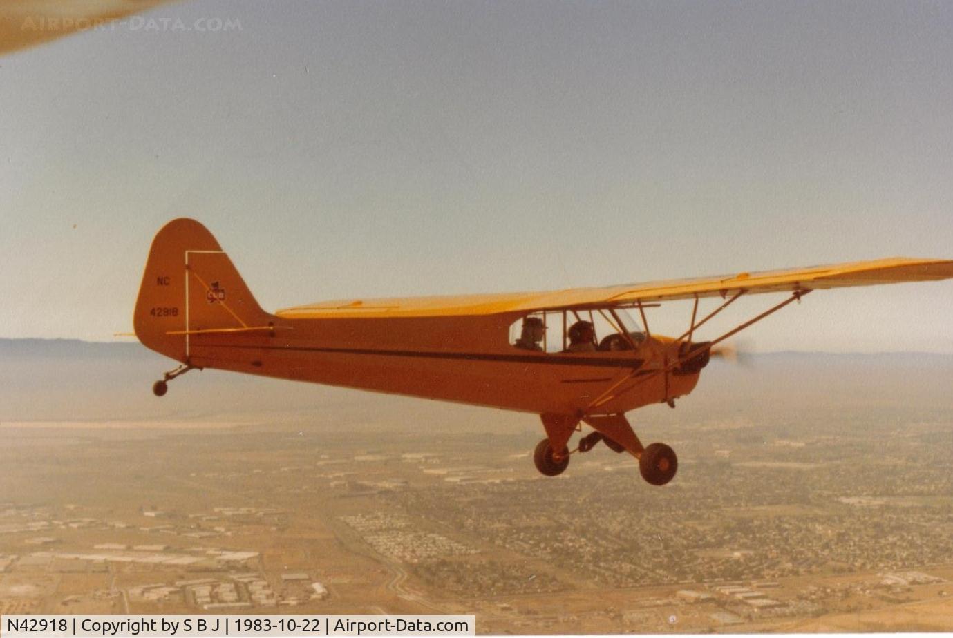 N42918, 1945 Piper J3C-65 Cub C/N 15254,  This was one beautiful late fall day and 3 65hp planes (J3, 7AC, 11AC)-nice!! Owner Nicole is in the front seat of 918. One of the best Cub pilots I was fortunate to know and fly with.