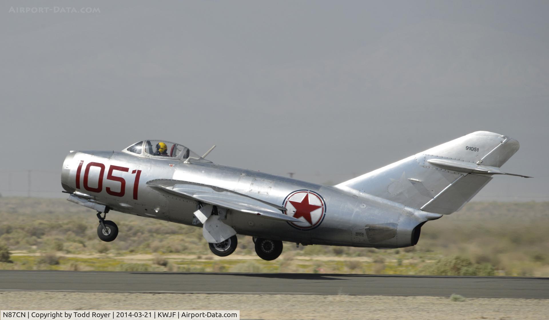 N87CN, Mikoyan-Gurevich MiG-15 C/N 910-51, Departing at Fox Field Lancaster California