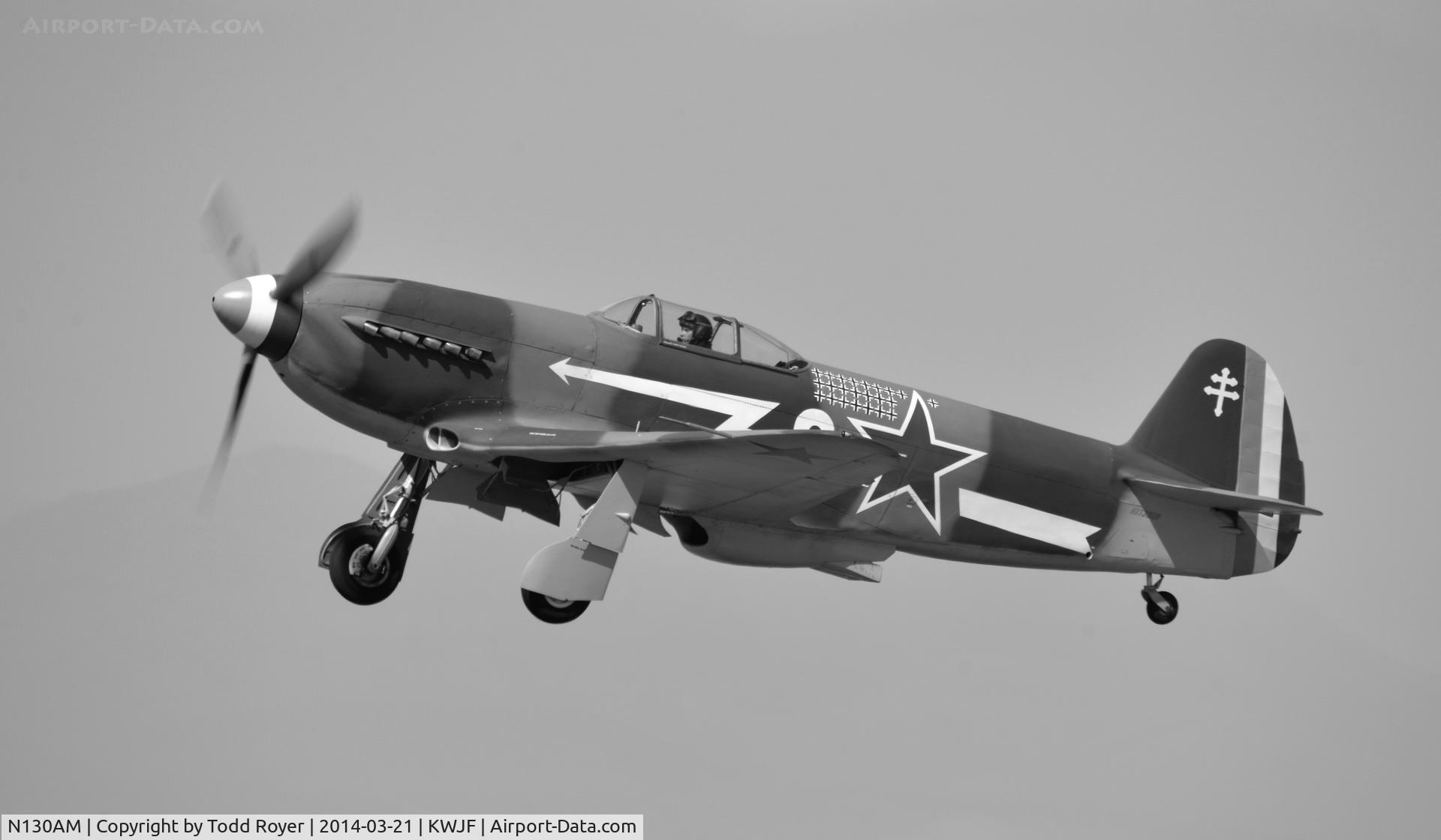 N130AM, 1995 Yakovlev Yak-3U C/N 170101, Departing Fox Field Lancaster California
