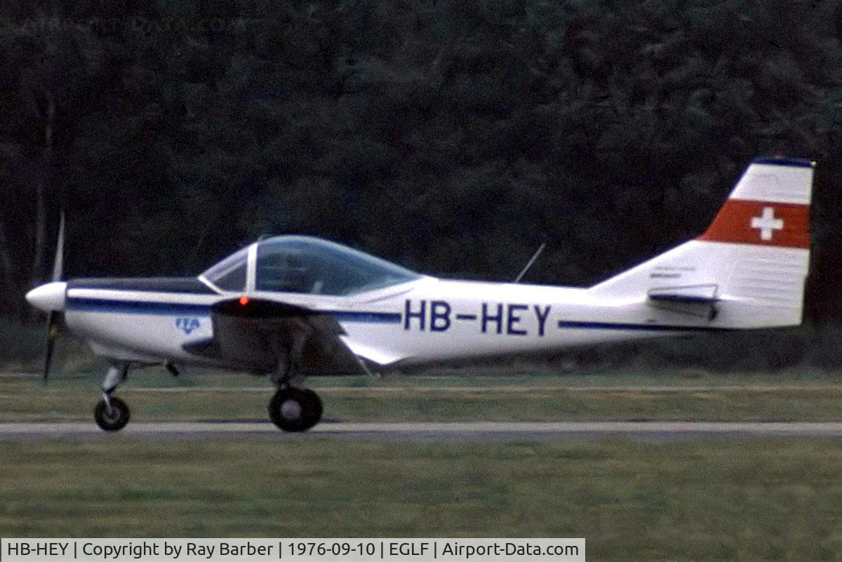 HB-HEY, FFA AS-202/18A Bravo C/N 015, FFA AS.202/18 Bravo [015] Farnborough~G 10/09/1976. From a slide.