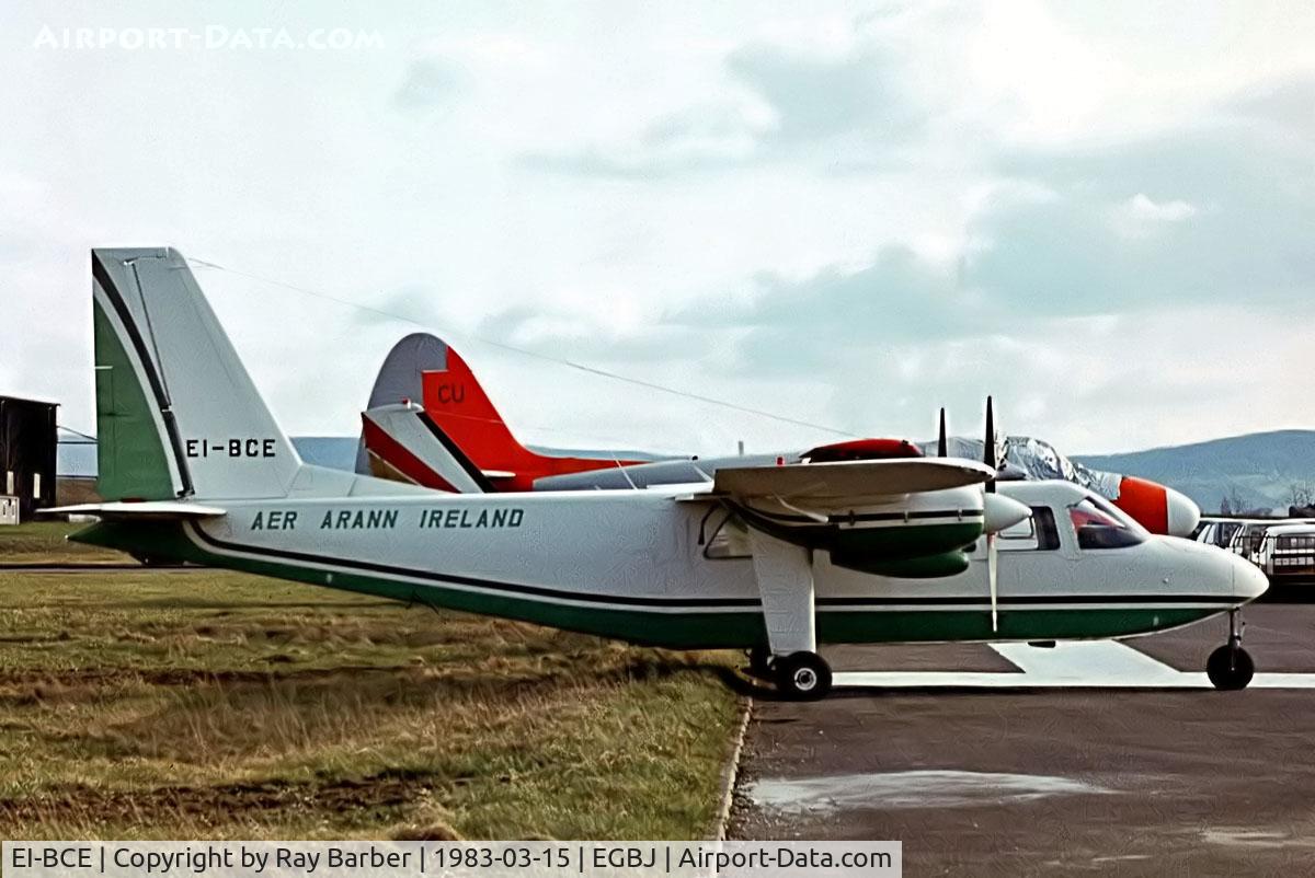 EI-BCE, 1976 Britten-Norman BN-2A-26 Islander C/N 519, Britten-Norman BN-2A-26 Islander [0519] (Aer Arann Ireland) Staverton~G 15/03/1983. From a slide.