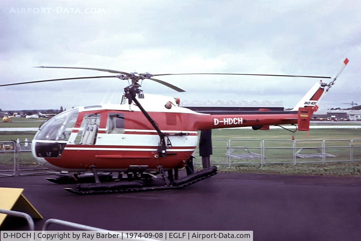 D-HDCH, 1974 MBB Bo-105D C/N S-83, Bolkow Bo.105CB [S-83] (Messerschmitt-Bolkow-Blohm) Farnborough~G 08/09/1974. From a slide.