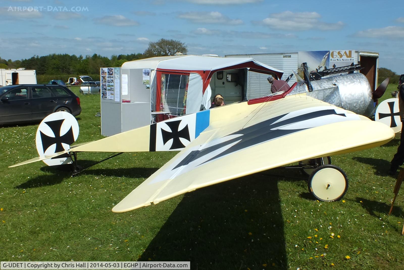 G-UDET, 2010 Fokker EIII Replica C/N GS-104, at the 2014 Microlight Trade Fair, Popham