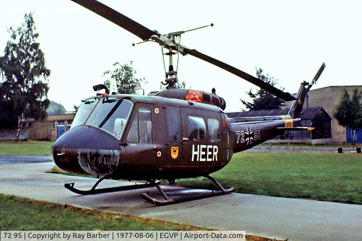 72 95, Bell (Dornier) UH-1D Iroquois (205) C/N 8415, Dornier UH-1D Iroquois [8415] (German Army) AAC Middle Wallop~G 06/08/1977. From a slide.