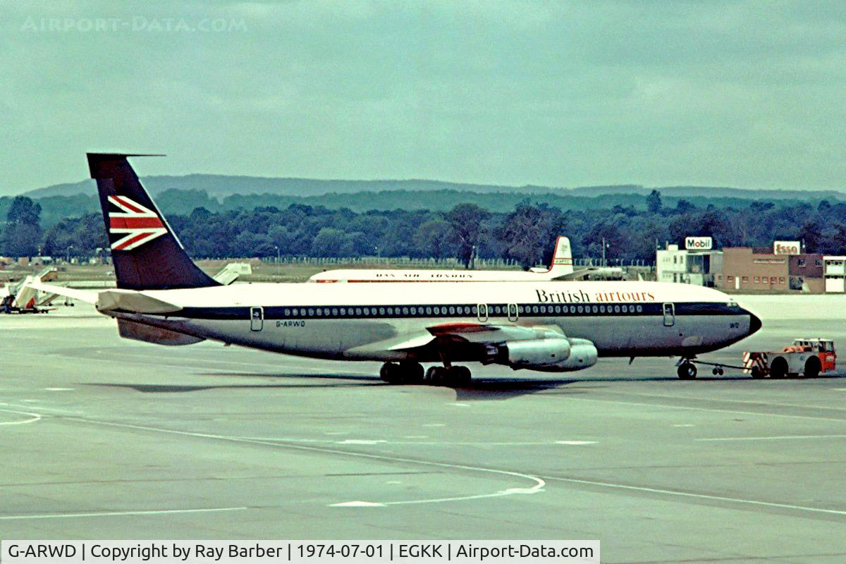 G-ARWD, 1962 Boeing 707-465 C/N 18372, Boeing 707-465 [18372] (British Airtours) Gatwick~G 01/07/1974 . From a slide.