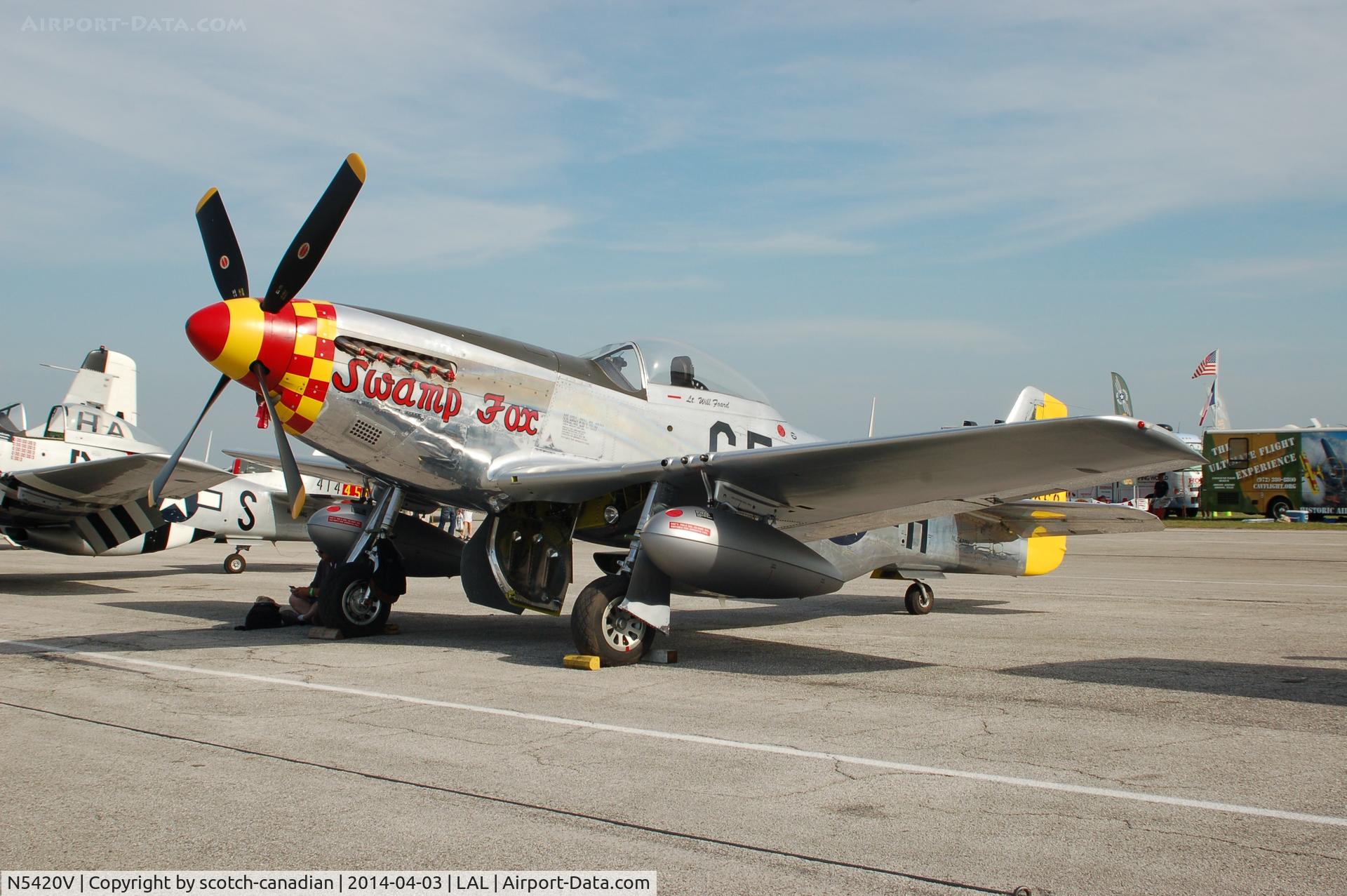 N5420V, 1944 North American/aero Classics P-51D C/N 44-74202, 1944 North American/aero Classics P-51D, N5420V (Swamp Fox), at 2014 Sun n Fun, Lakeland Linder Regional Airport, Lakeland, FL